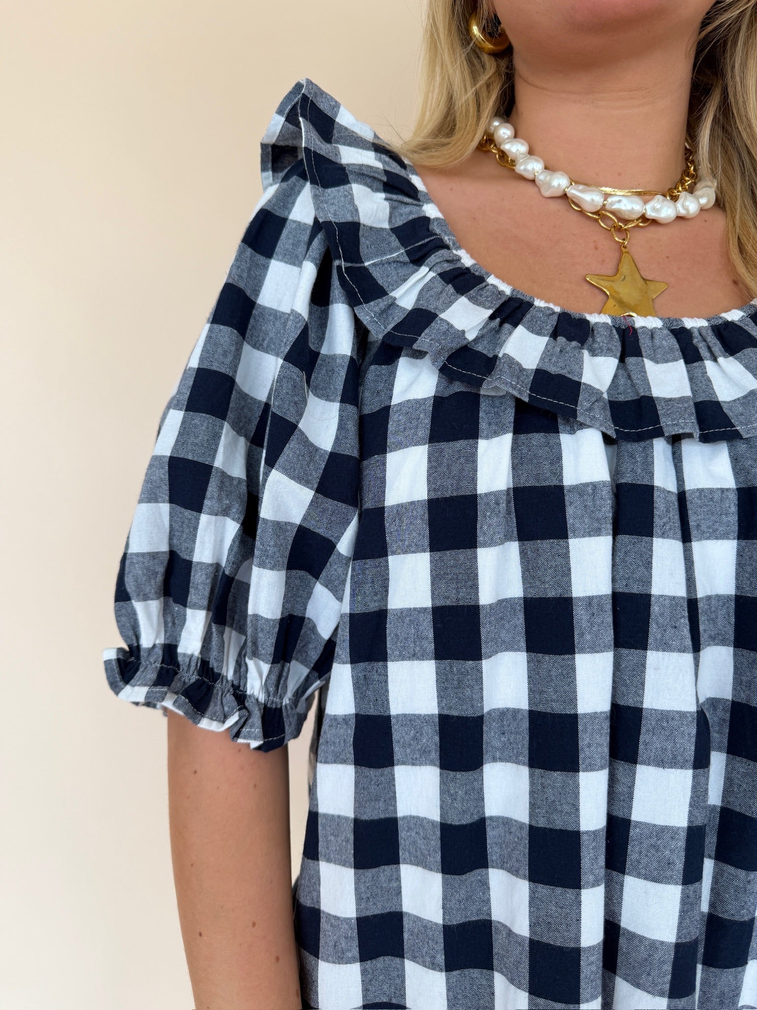 Gingham Ruffle Mini Dress