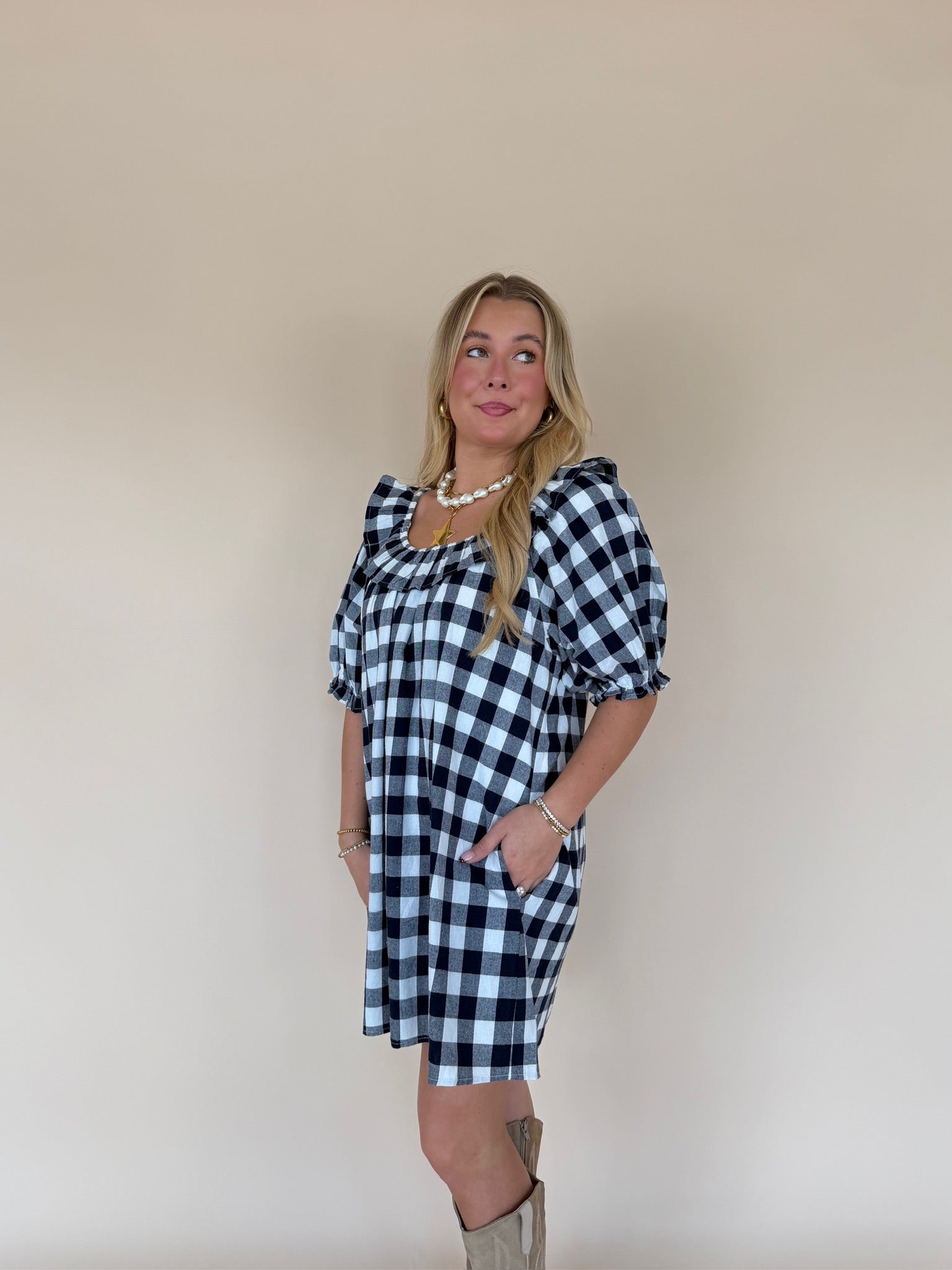Gingham Ruffle Mini Dress