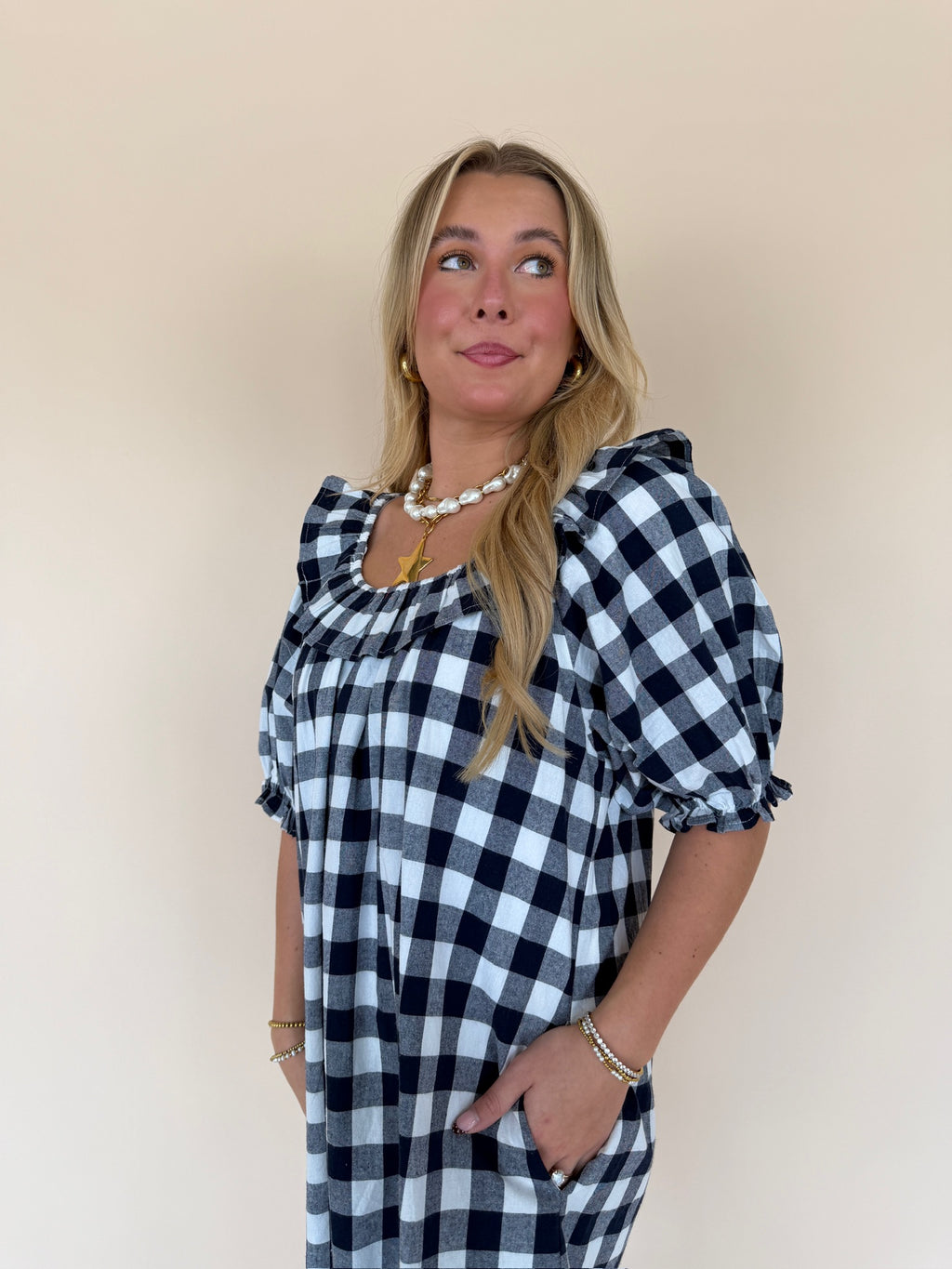 Gingham Ruffle Mini Dress