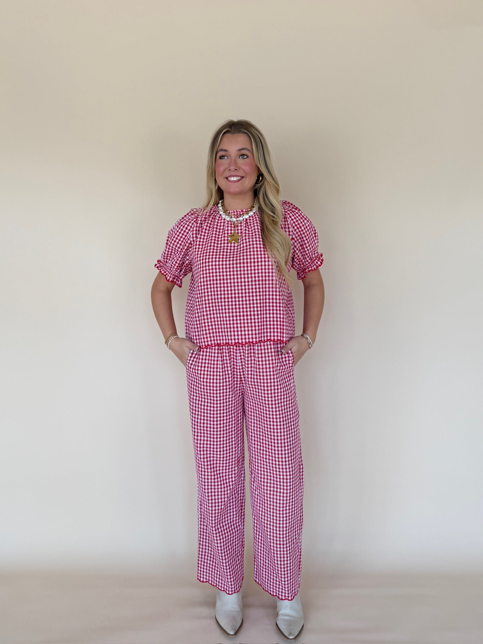 Gingham Scallop Hem Top