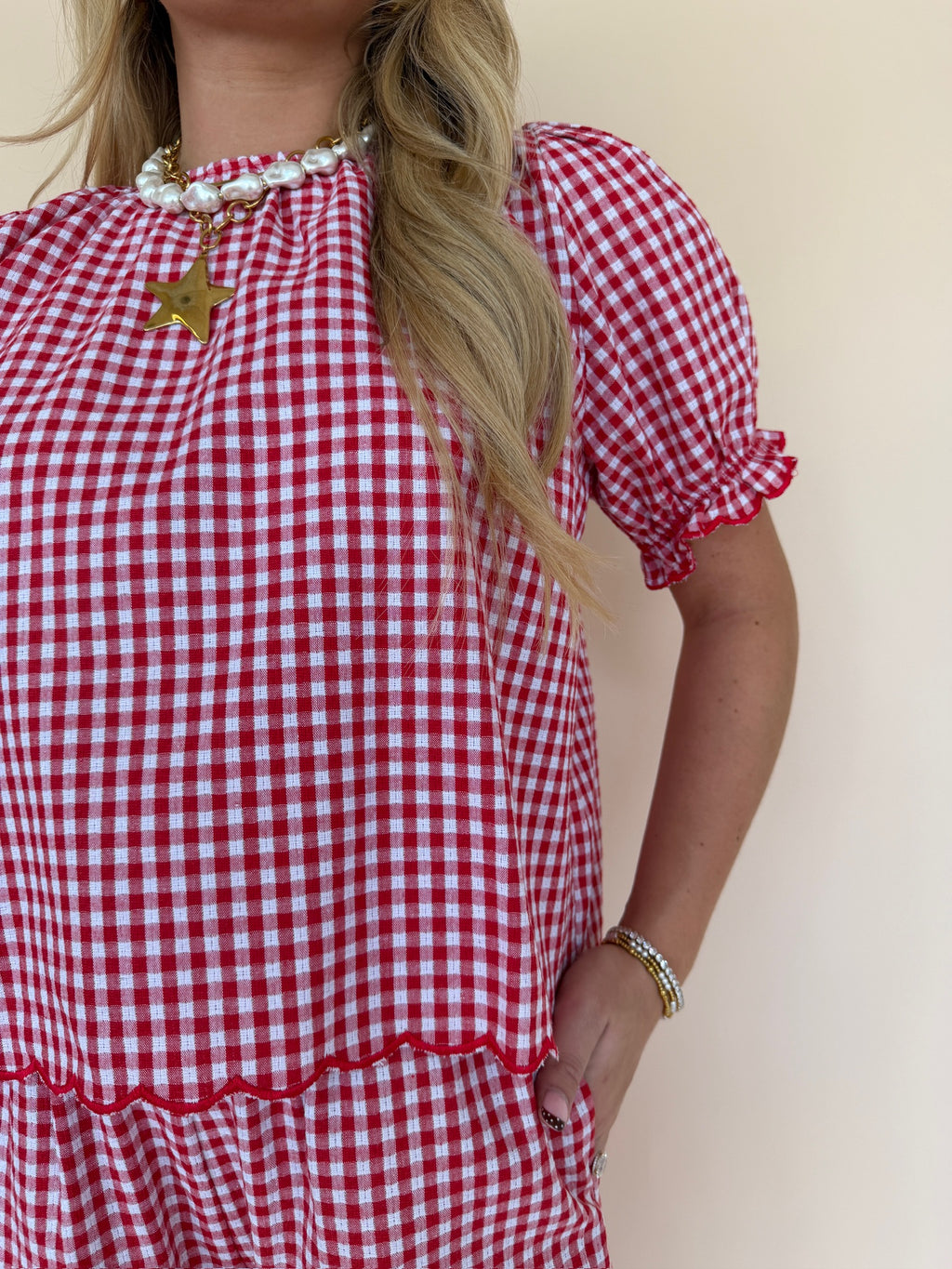 Gingham Scallop Hem Top