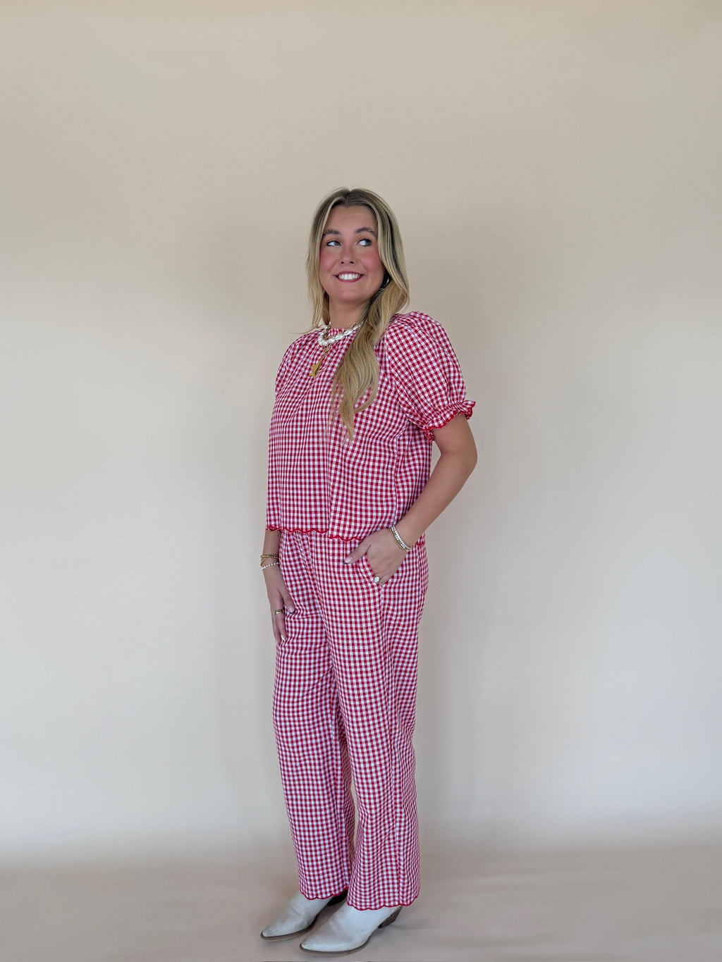 Gingham Scallop Hem Top