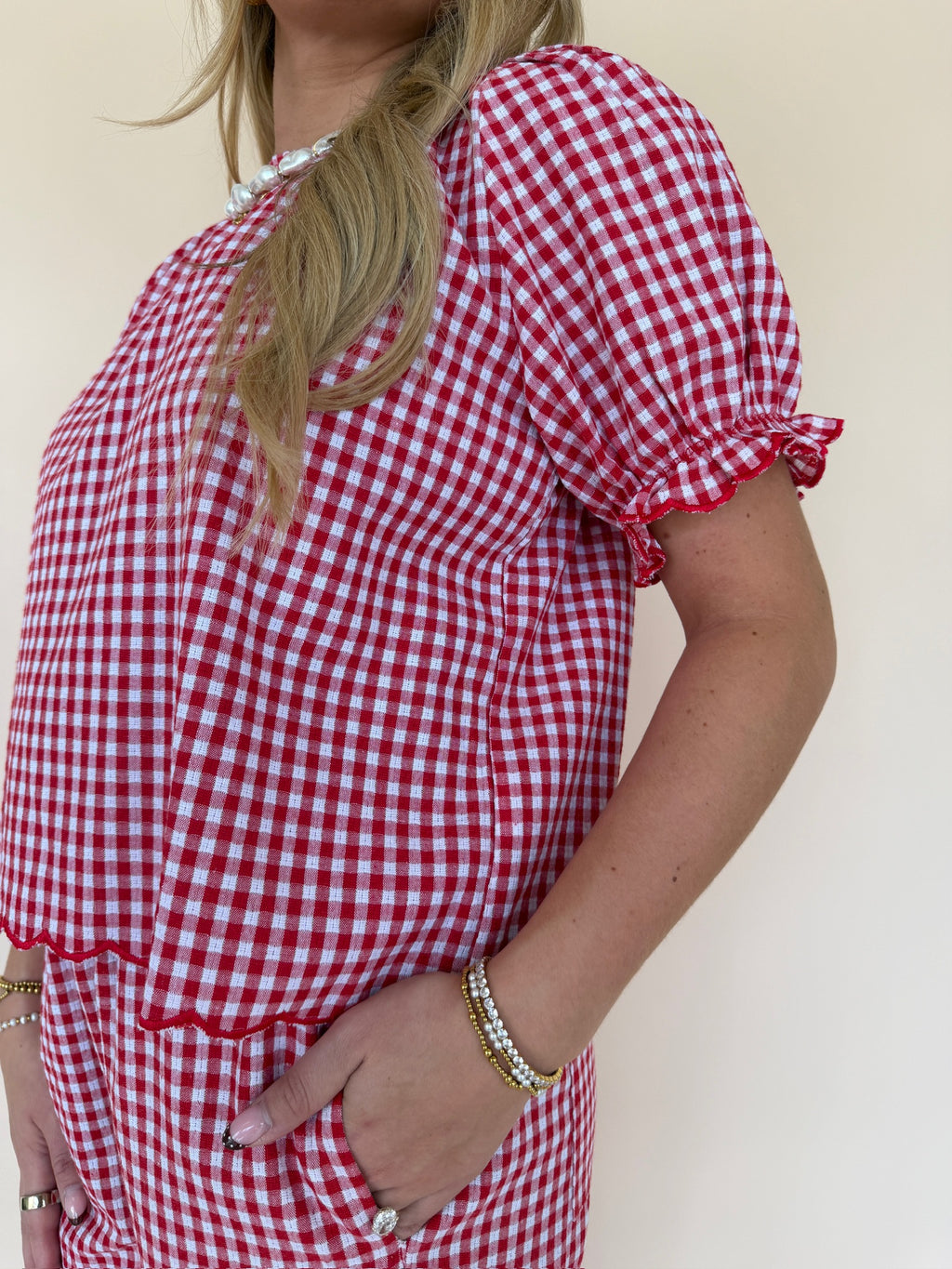 Gingham Scallop Hem Top