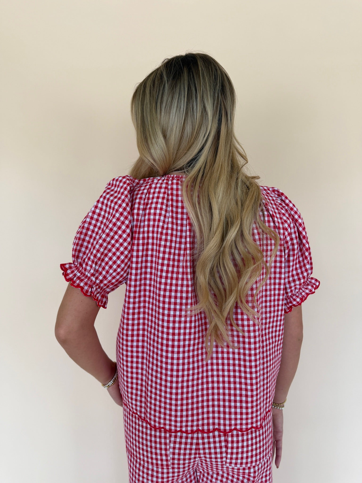 Gingham Scallop Hem Top