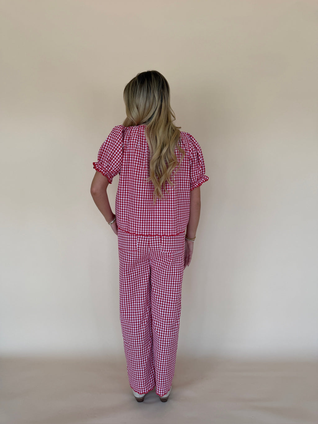 Gingham Scallop Hem Top