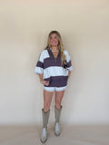 Zip-up Half Sleeve Stripe Top