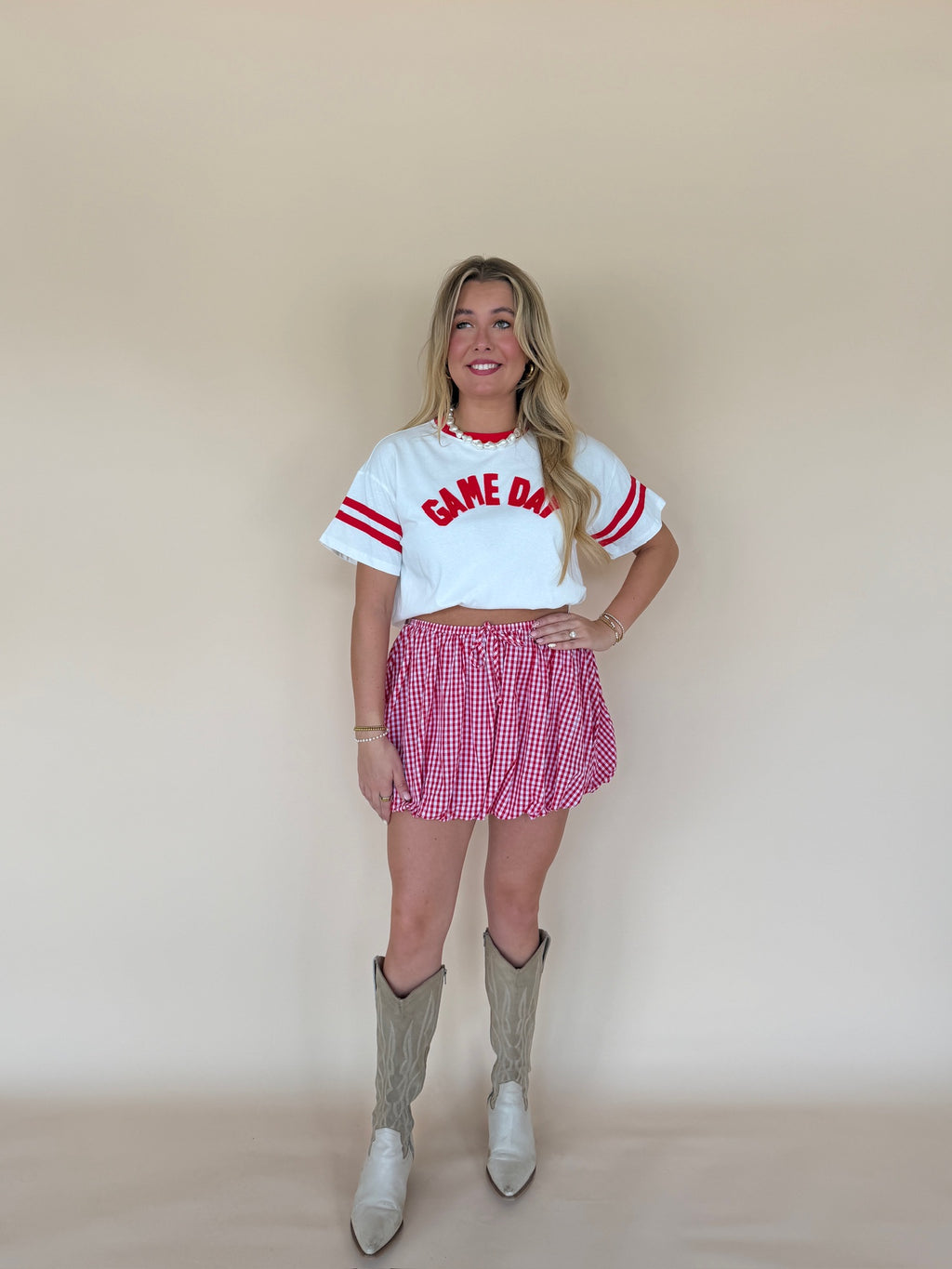 Gingham Bubble Mini Skirt