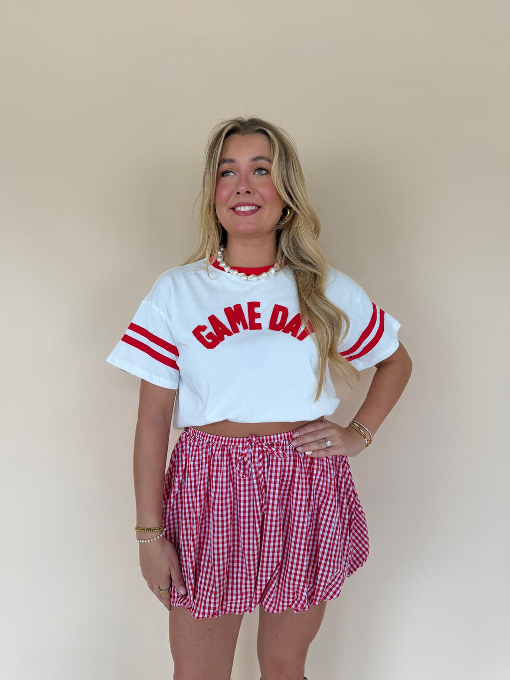 Gingham Bubble Mini Skirt
