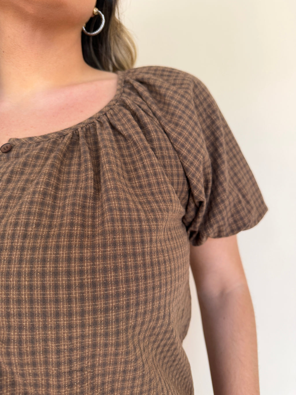 Plaid Puff Sleeve Top