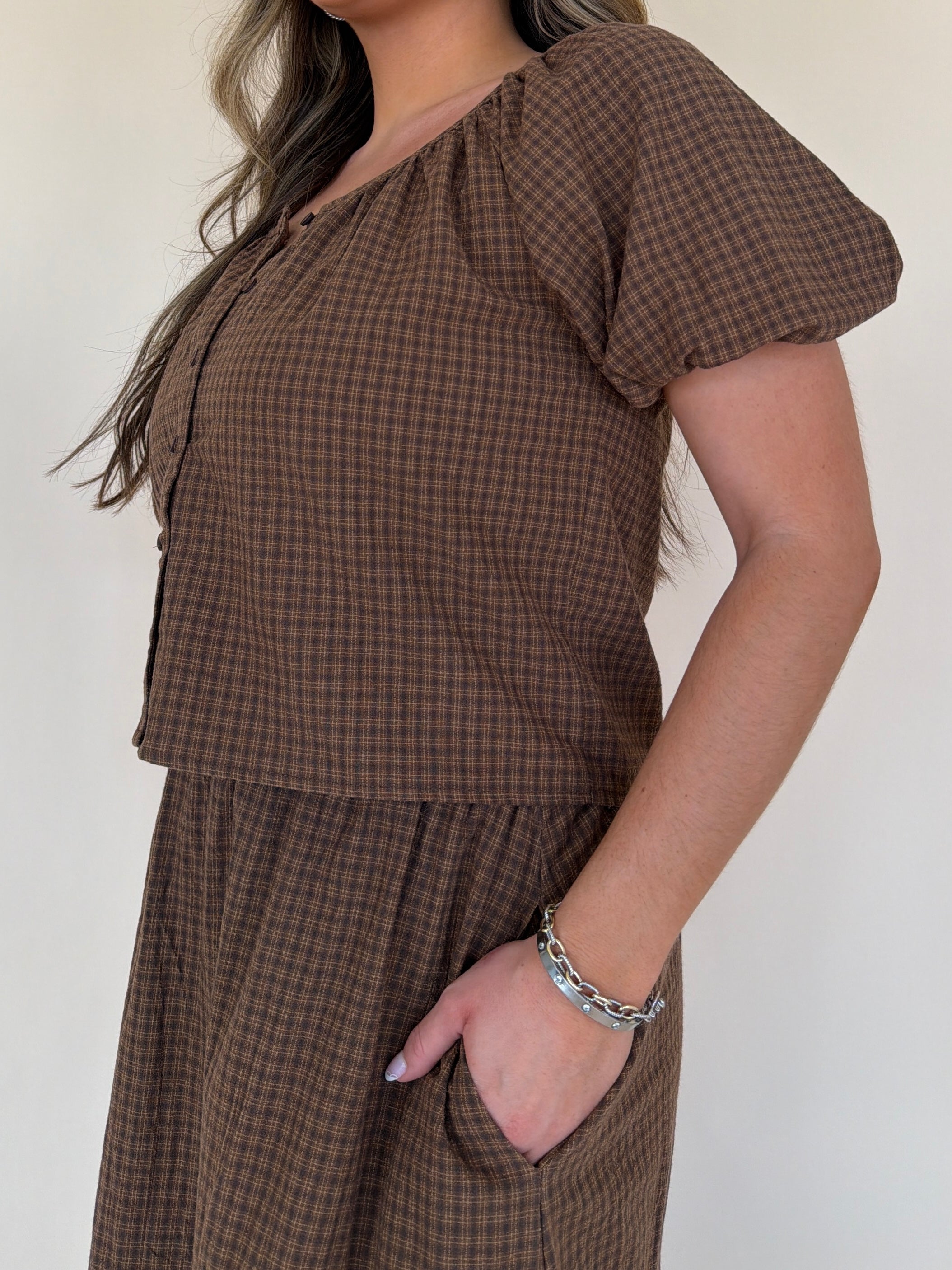 Plaid Puff Sleeve Top