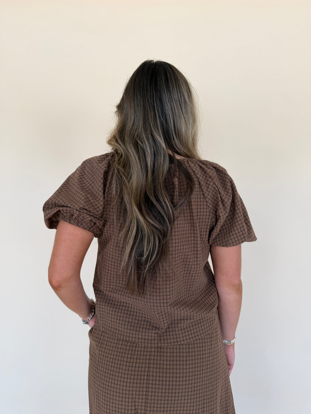 Plaid Puff Sleeve Top