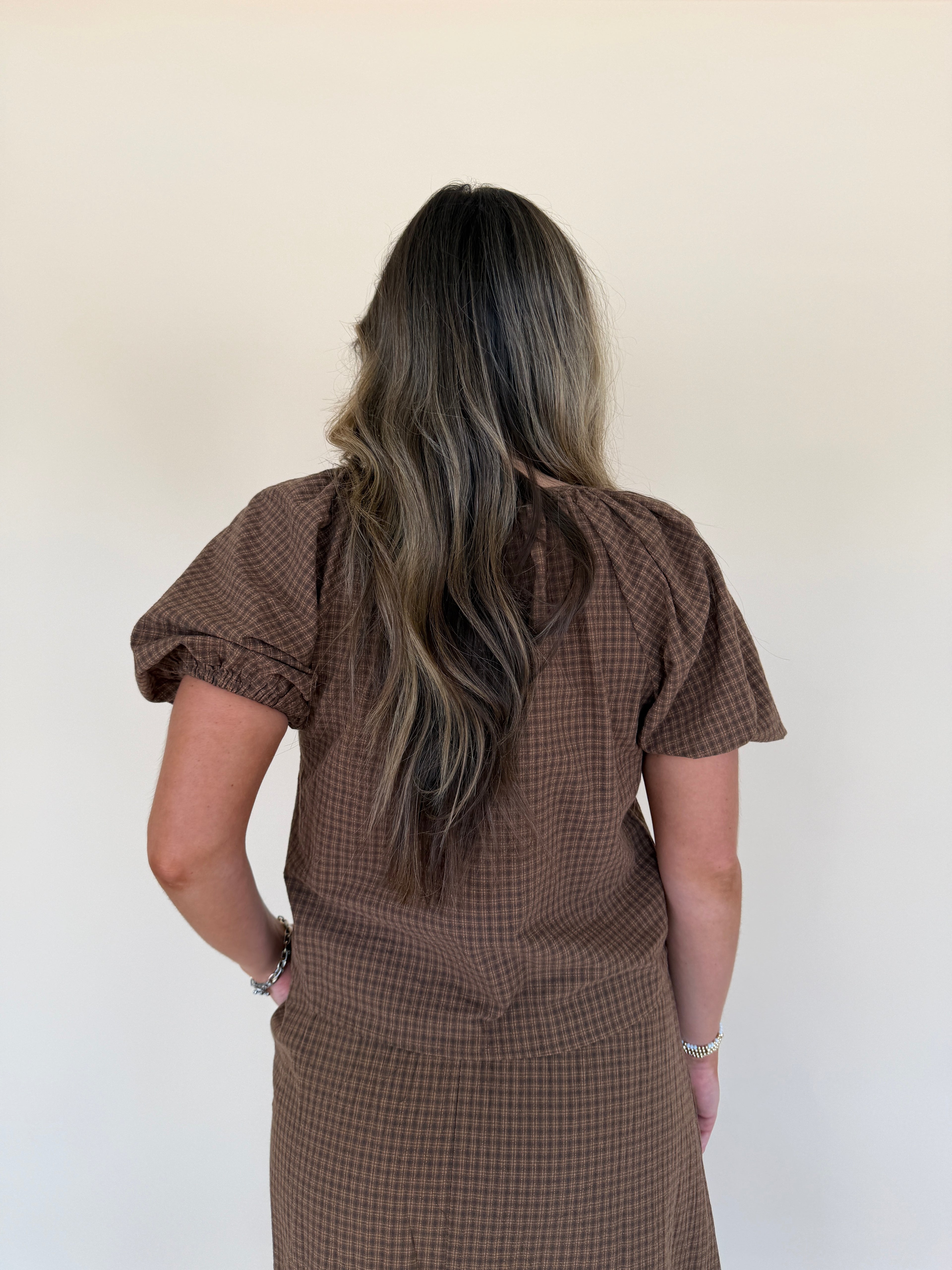 Plaid Puff Sleeve Top