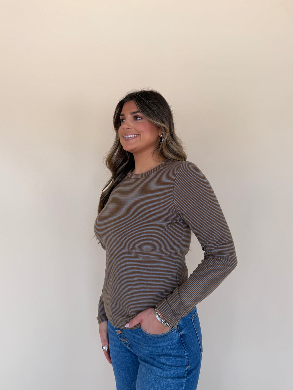 Stripe Crew Neck Knit Top