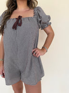 Gingham Puff Sleeve Romper