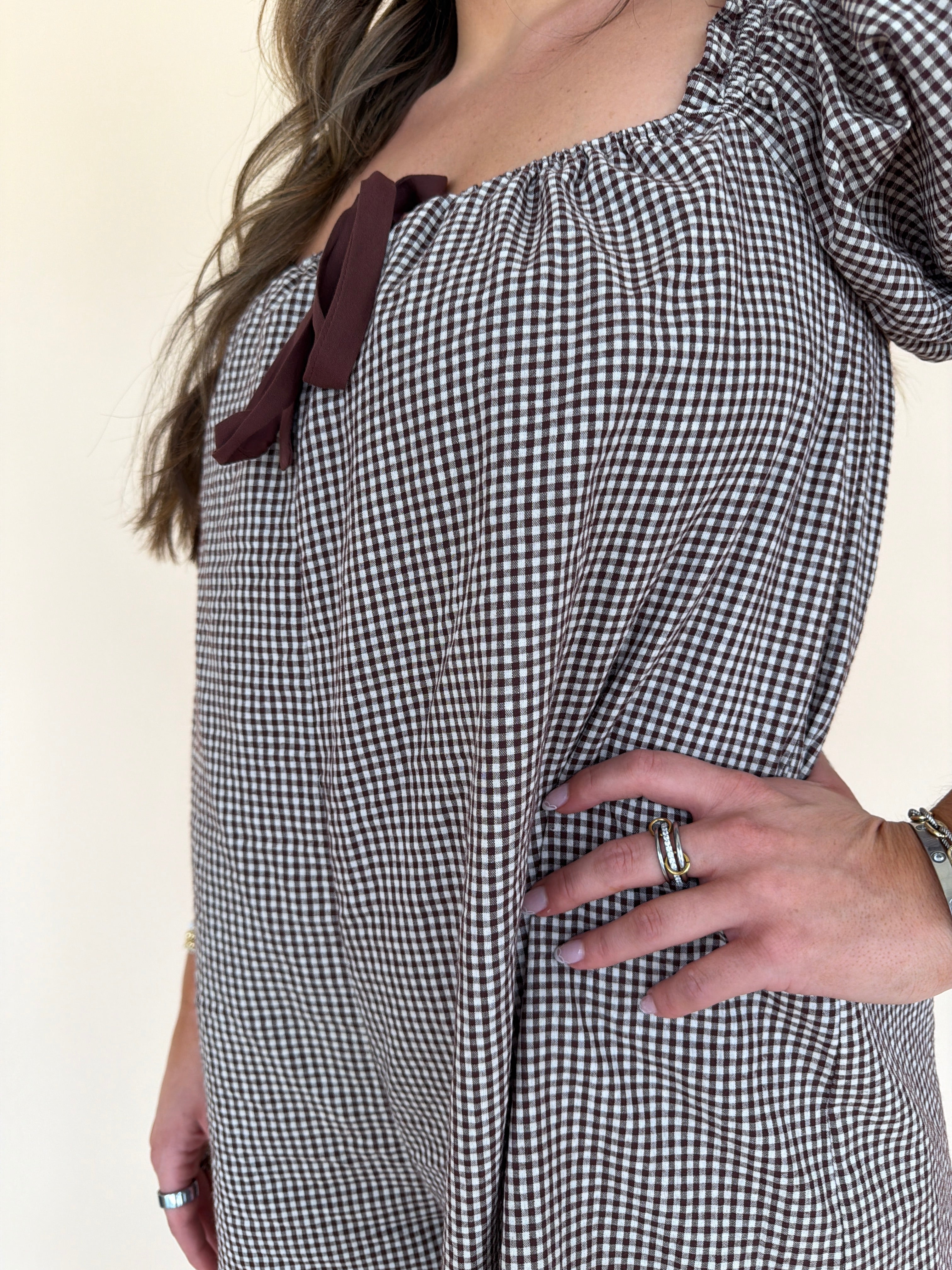 Gingham Puff Sleeve Romper