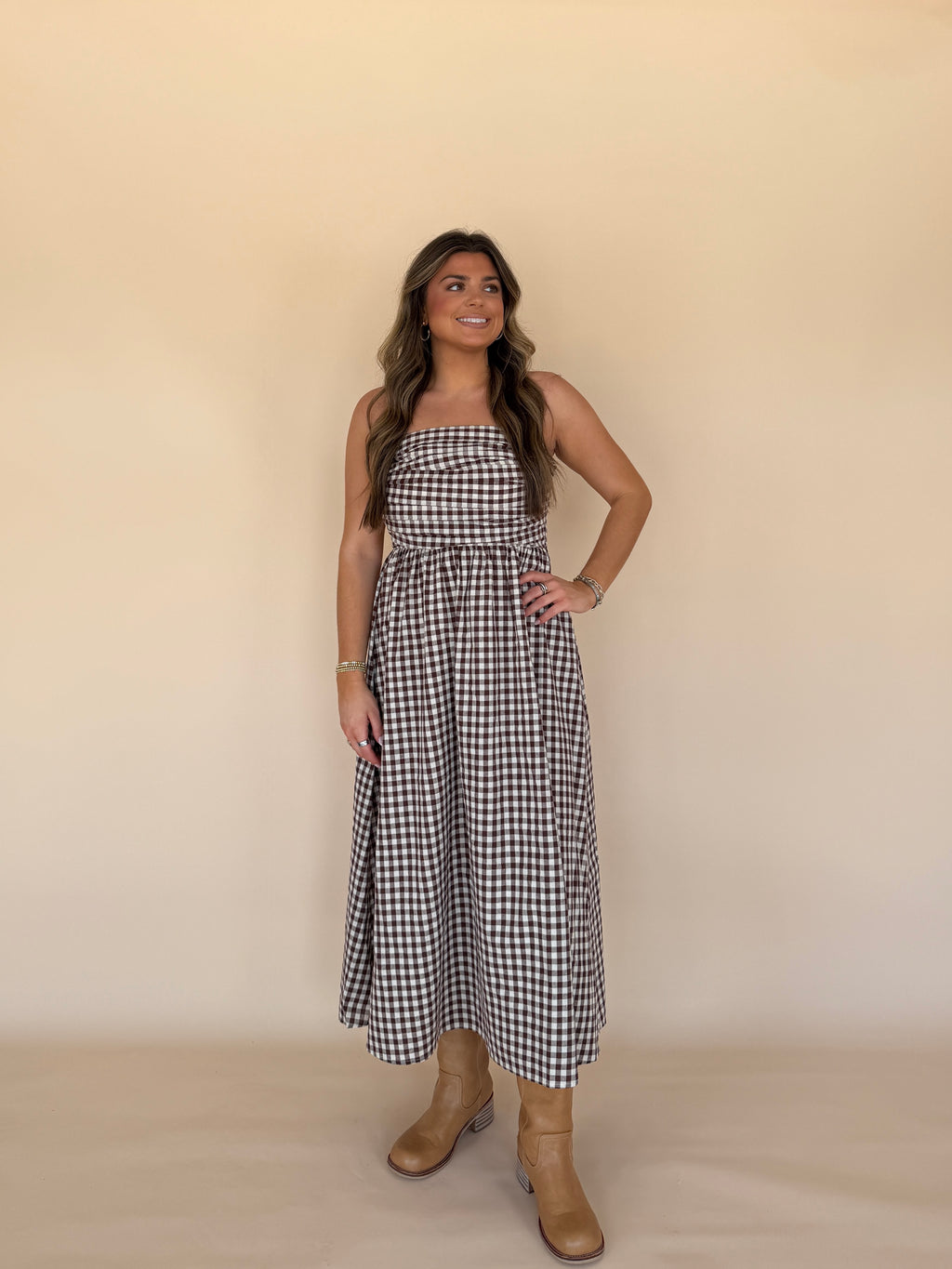Gingham Tube Maxi Dress