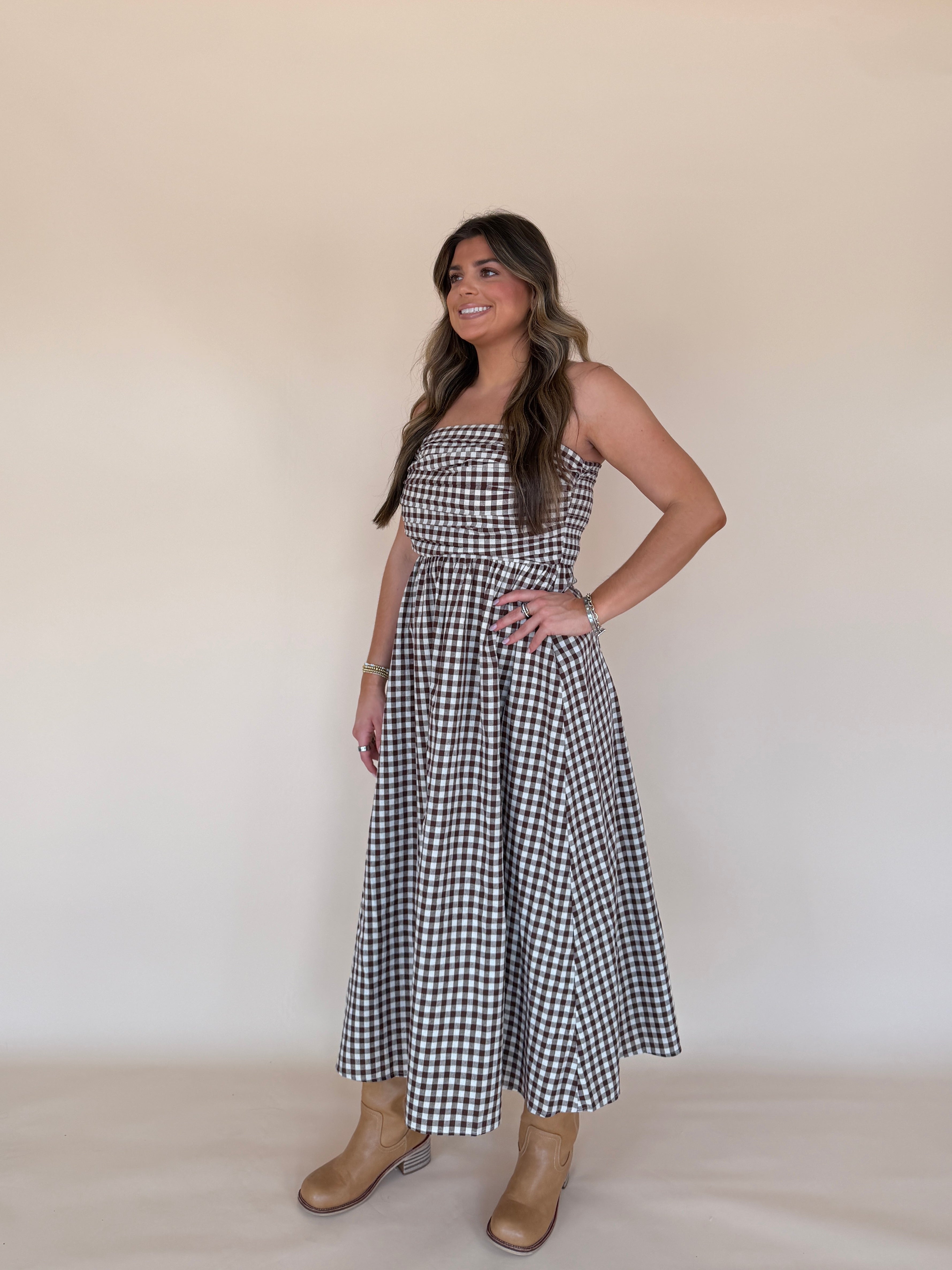 Gingham Tube Maxi Dress