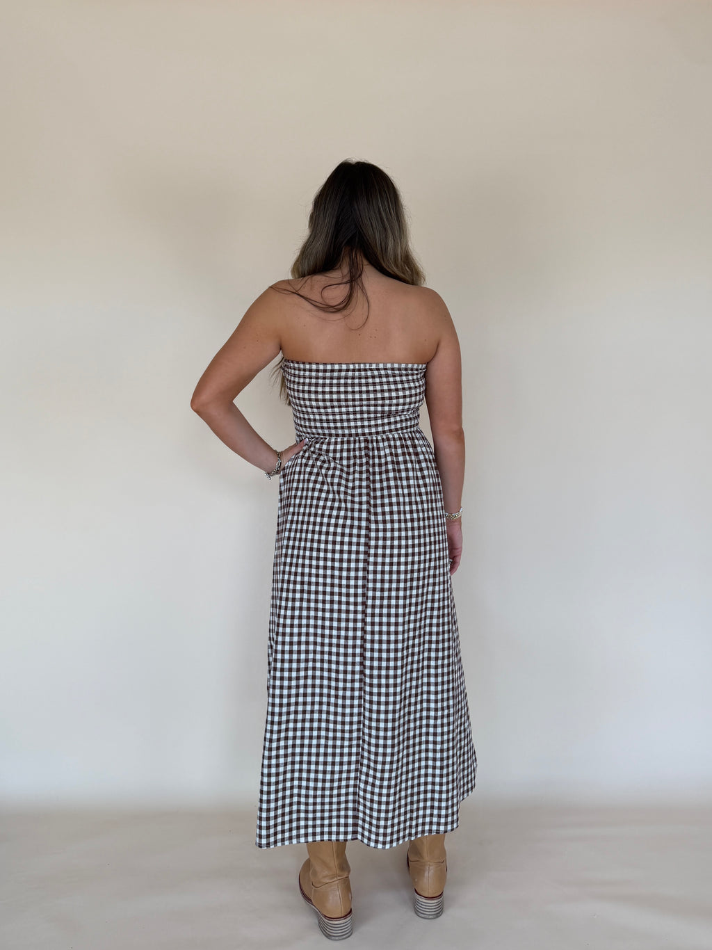 Gingham Tube Maxi Dress