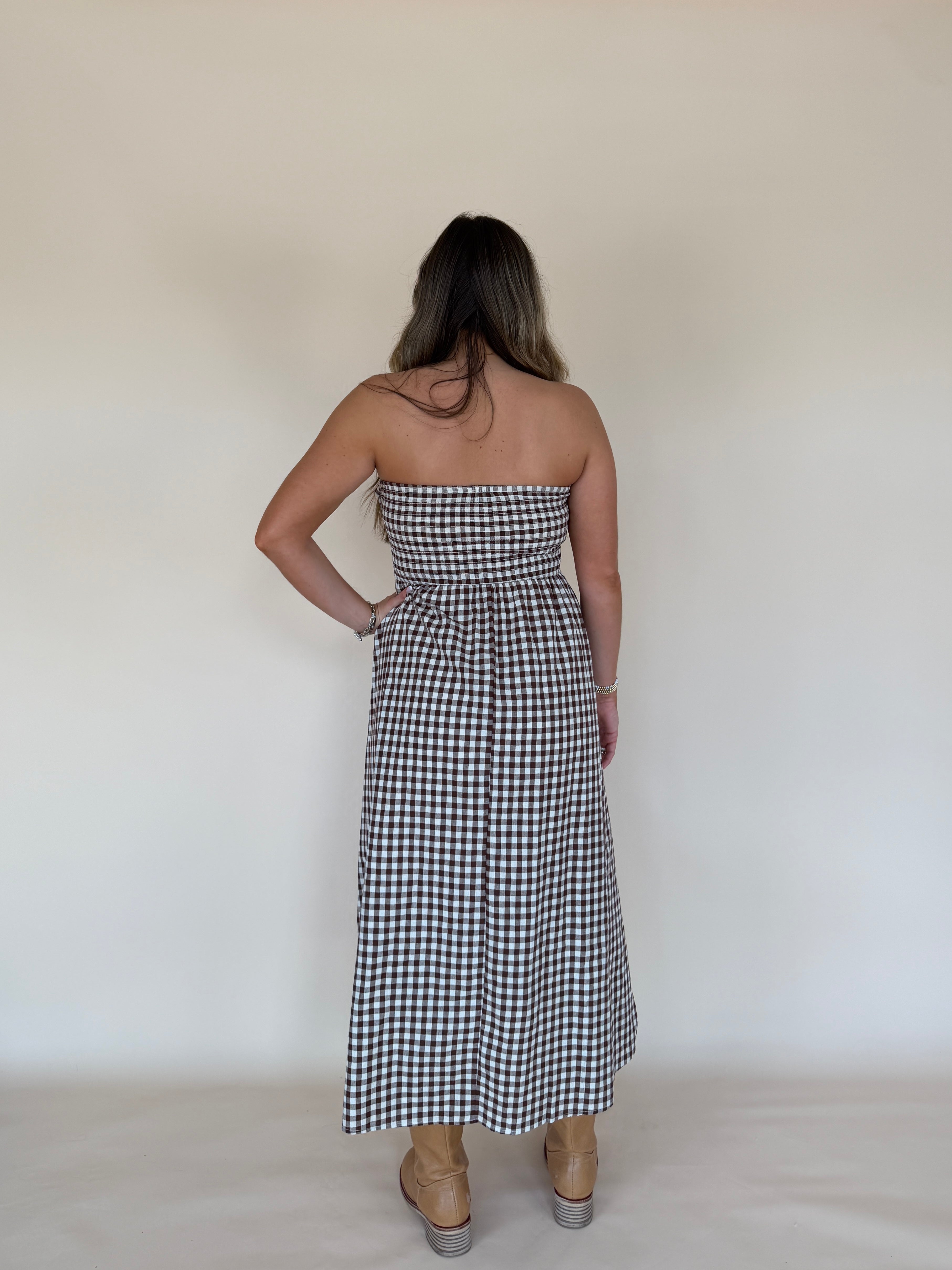 Gingham Tube Maxi Dress