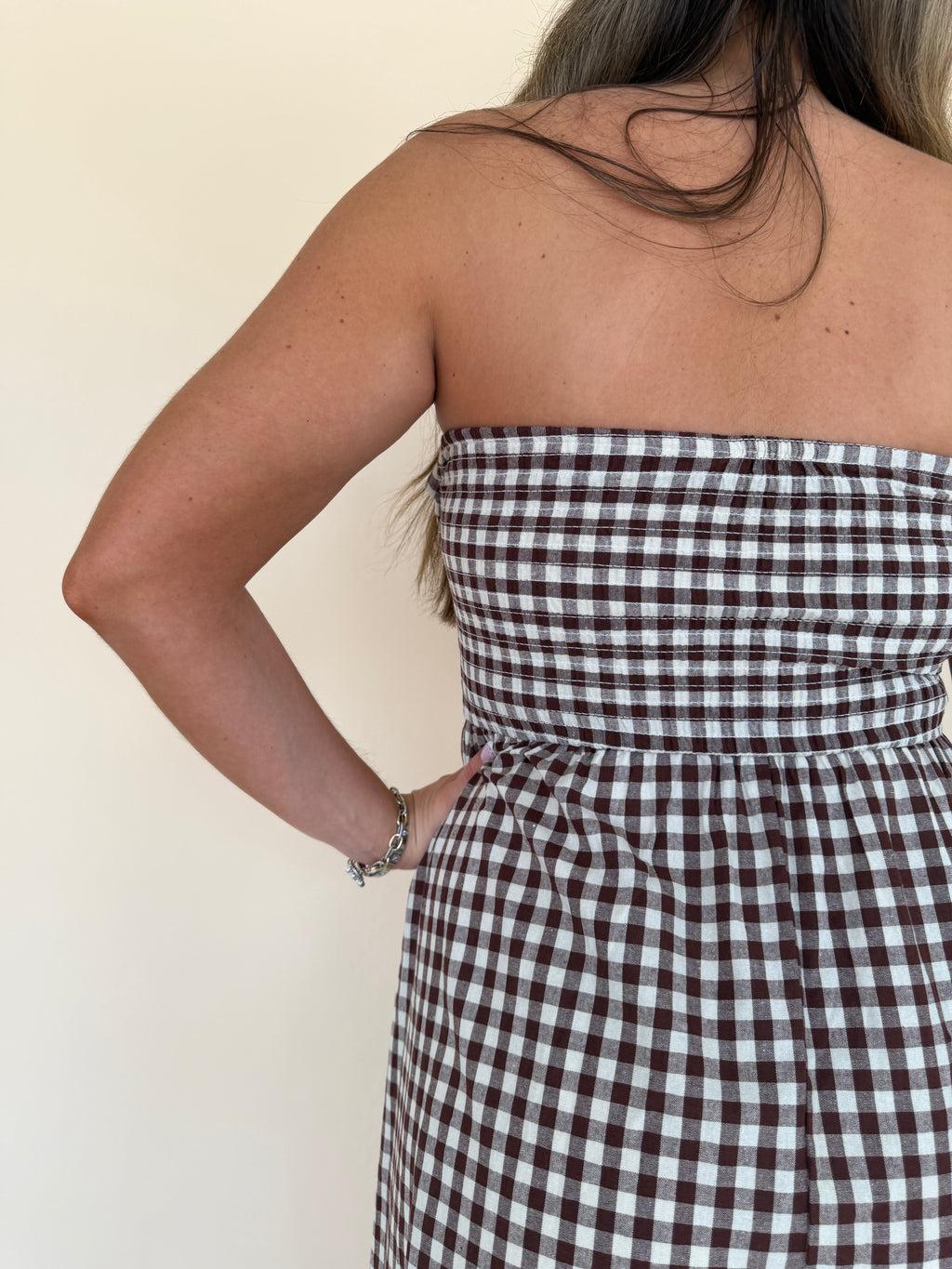 Gingham Tube Maxi Dress