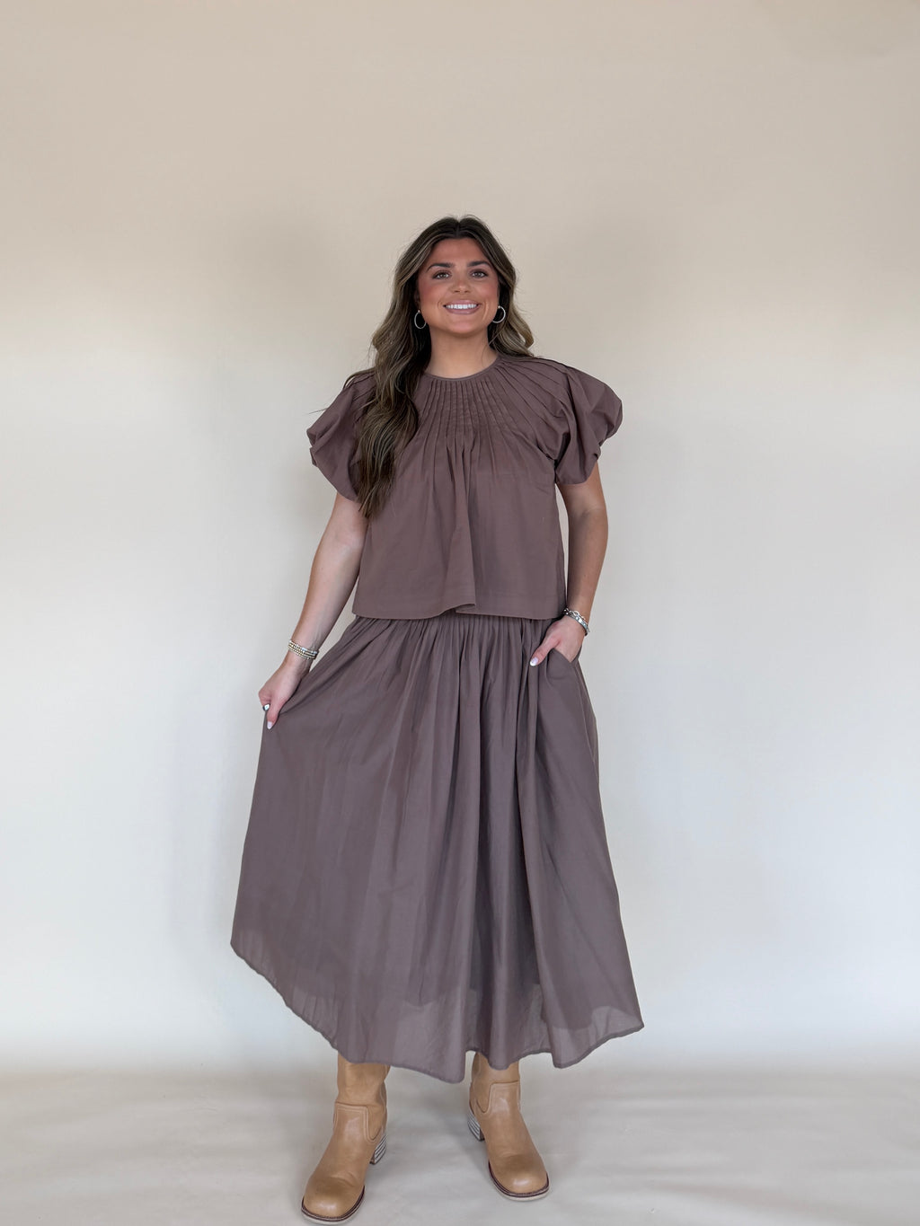 Pintuck Waist Maxi Skirt