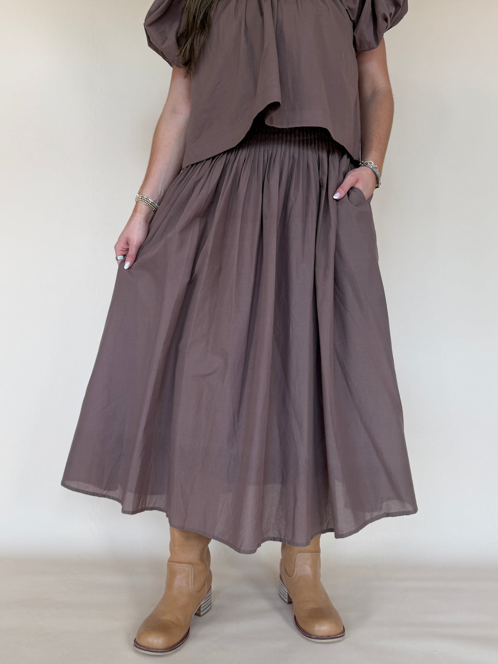 Pintuck Waist Maxi Skirt