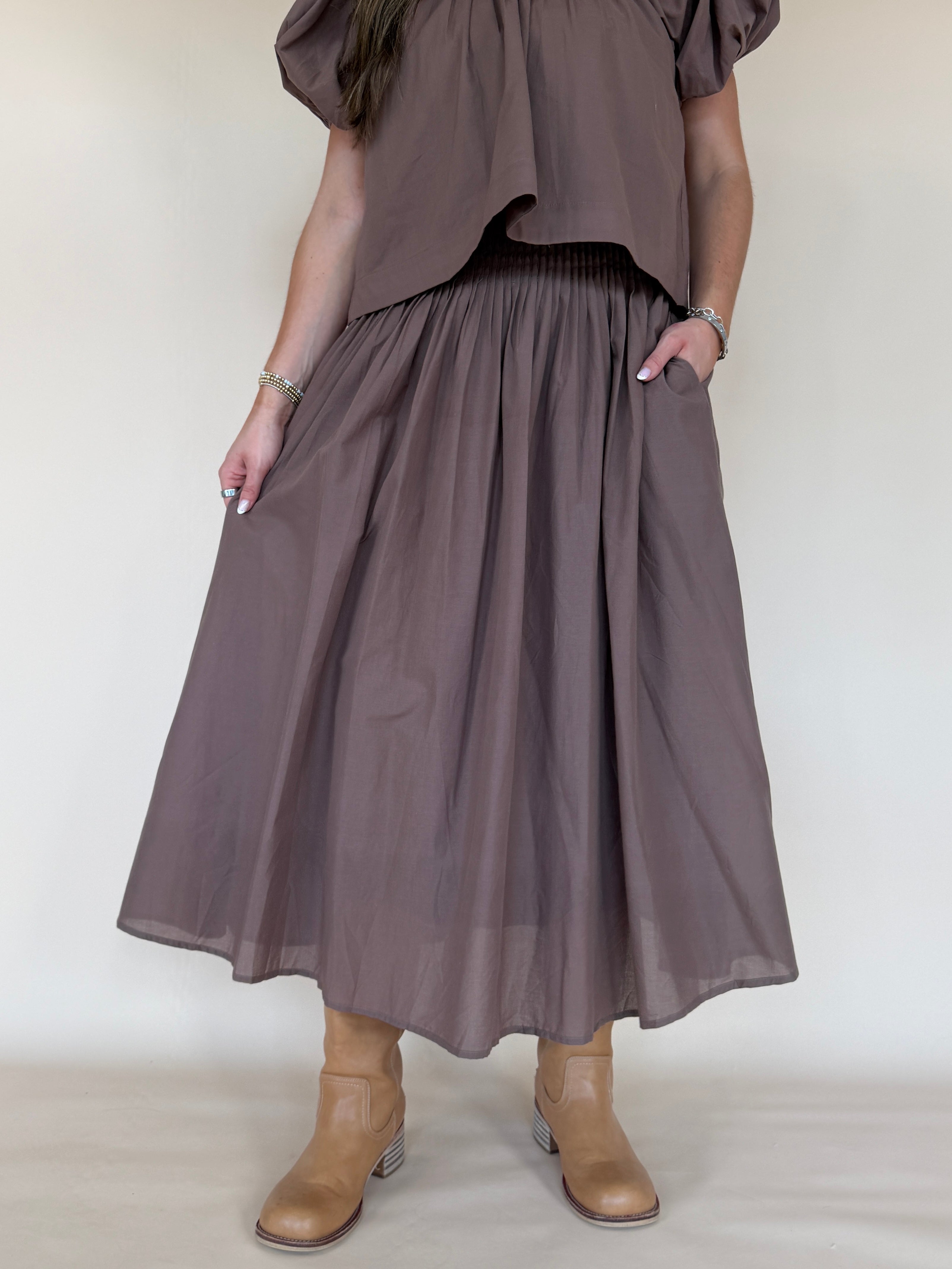 Pintuck Waist Maxi Skirt