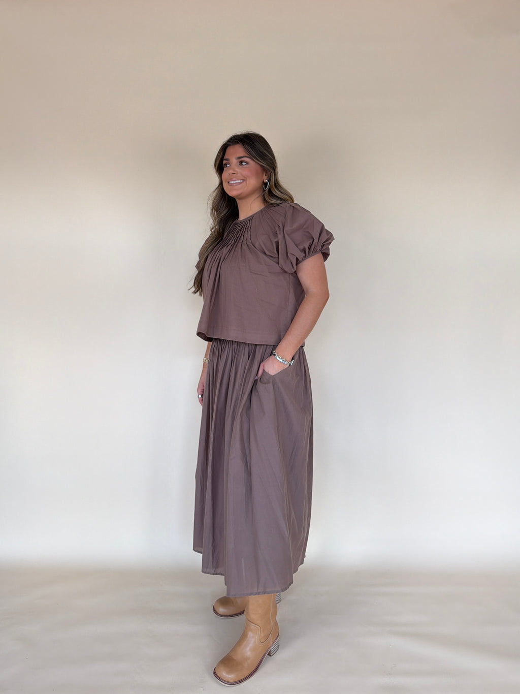 Pintuck Waist Maxi Skirt