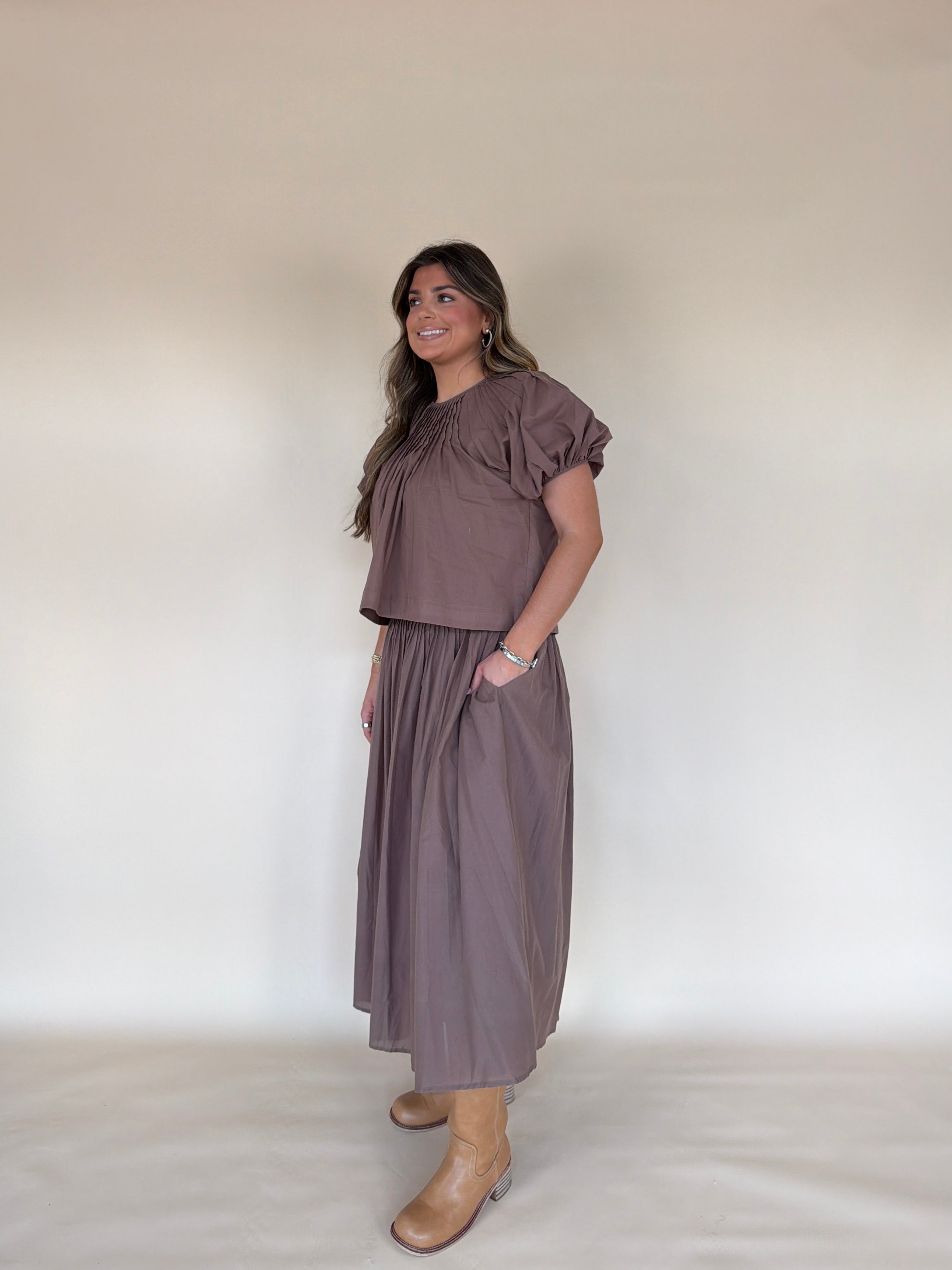 Pintuck Waist Maxi Skirt