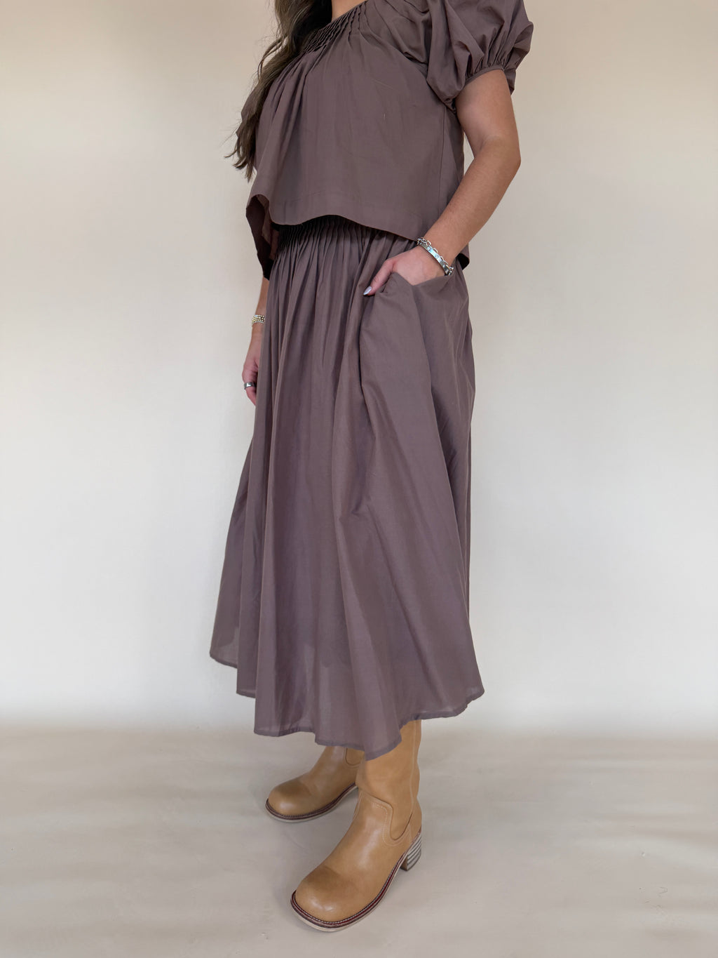 Pintuck Waist Maxi Skirt
