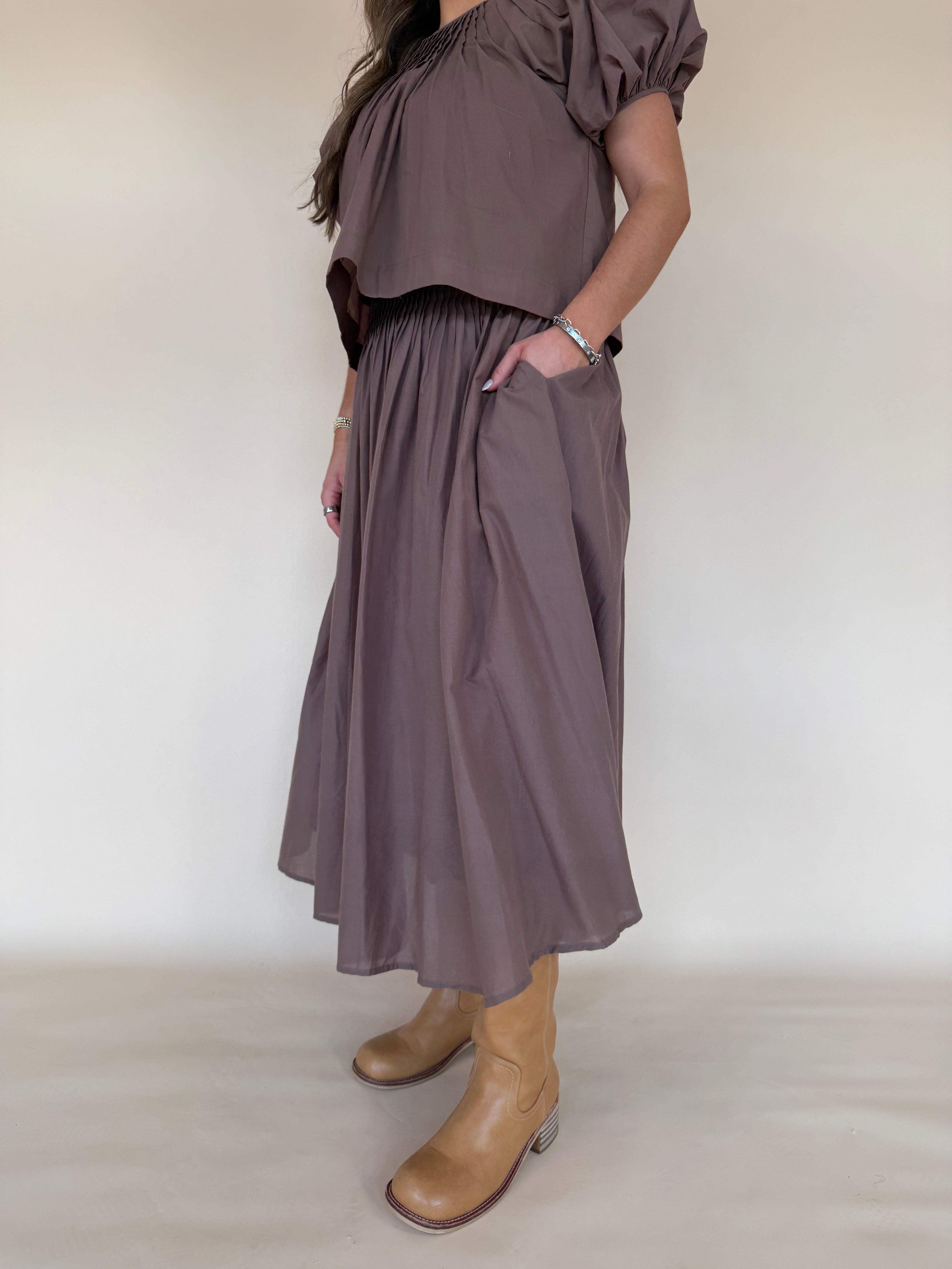 Pintuck Waist Maxi Skirt