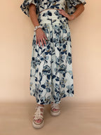 Printed Shirred Maxi Skirt