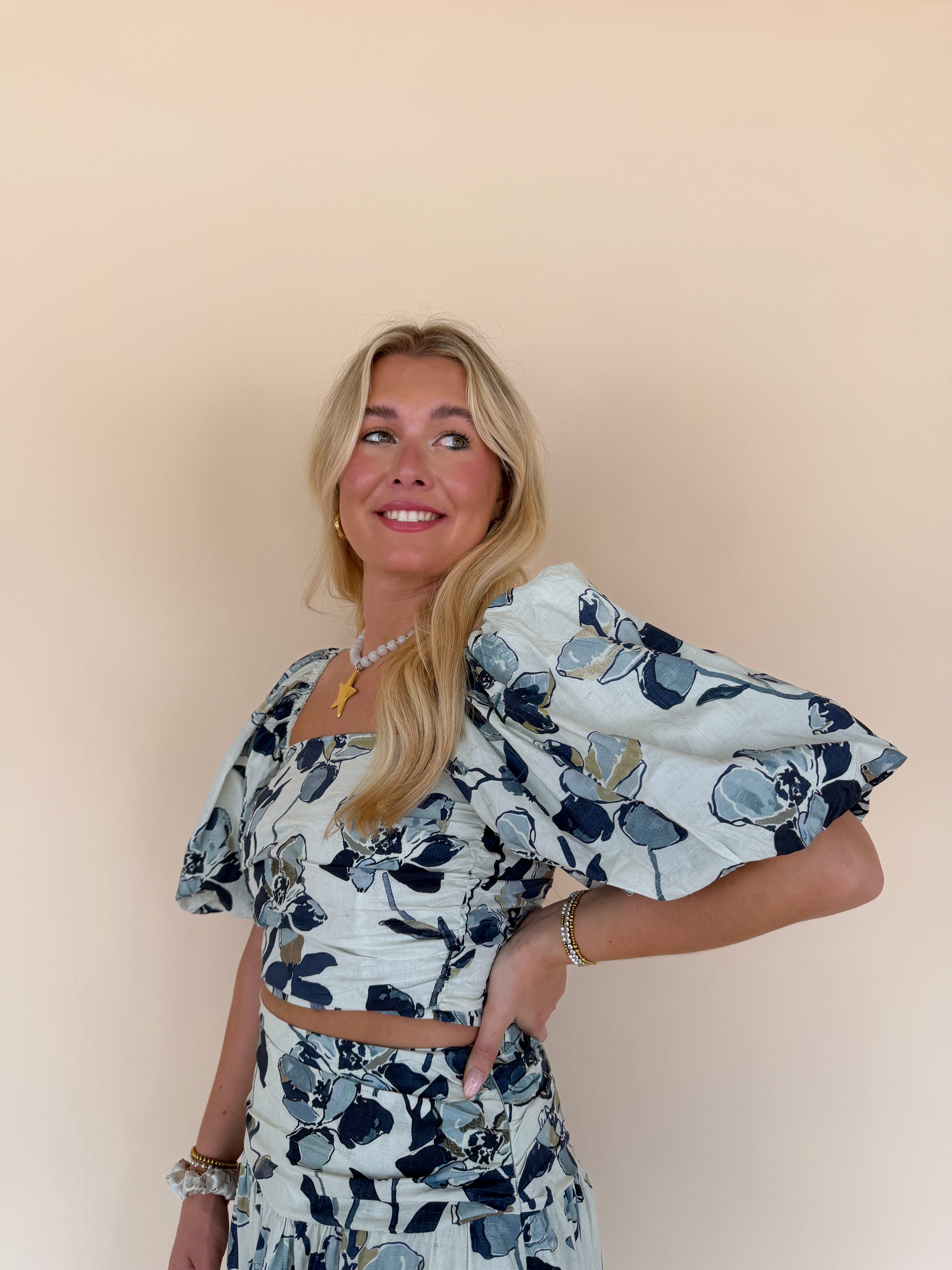 Printed Shirred Top
