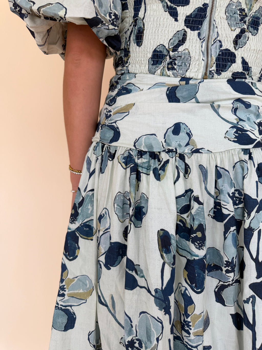 Printed Shirred Maxi Skirt
