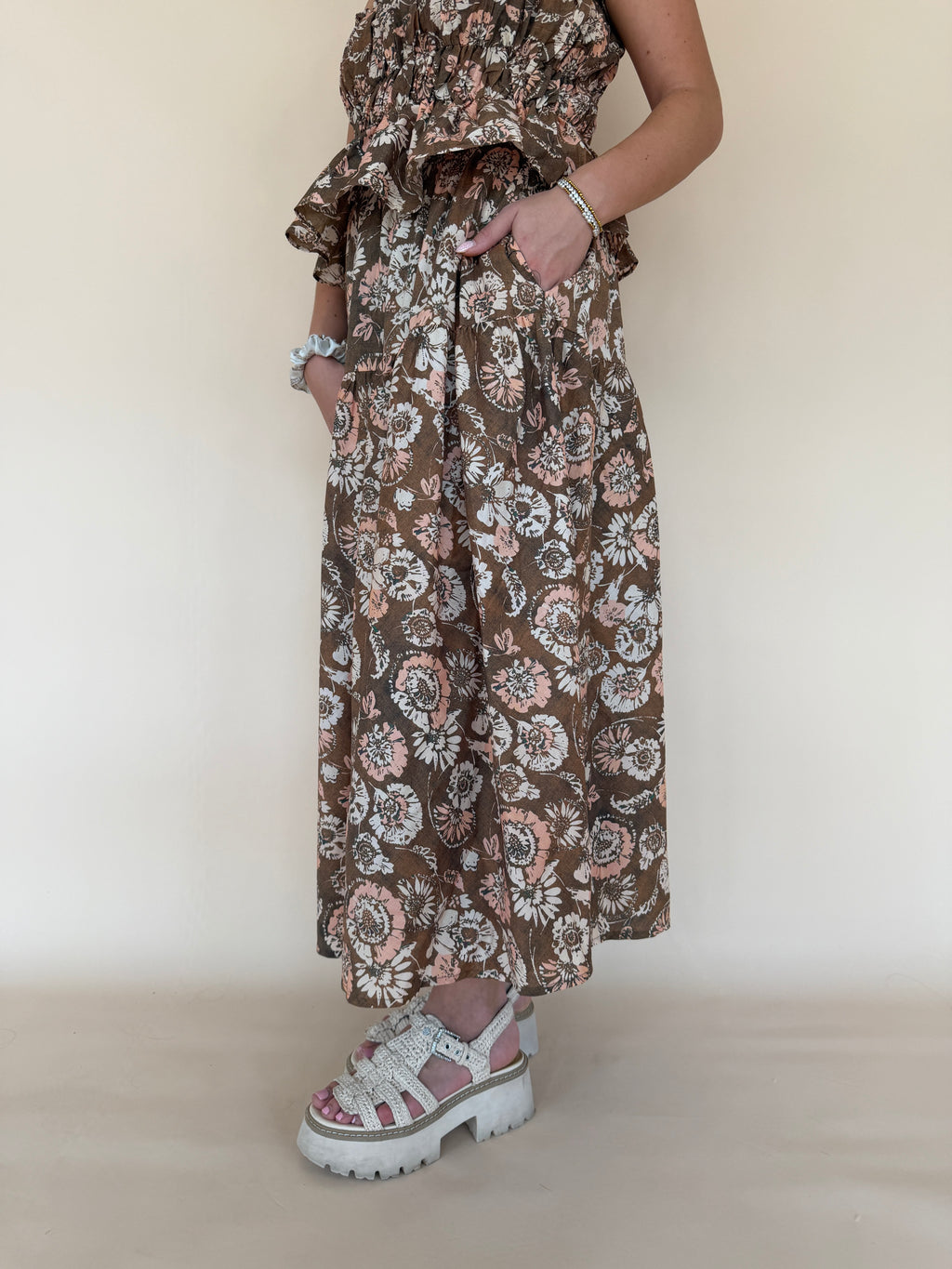 Printed Tiered Midi Skirt