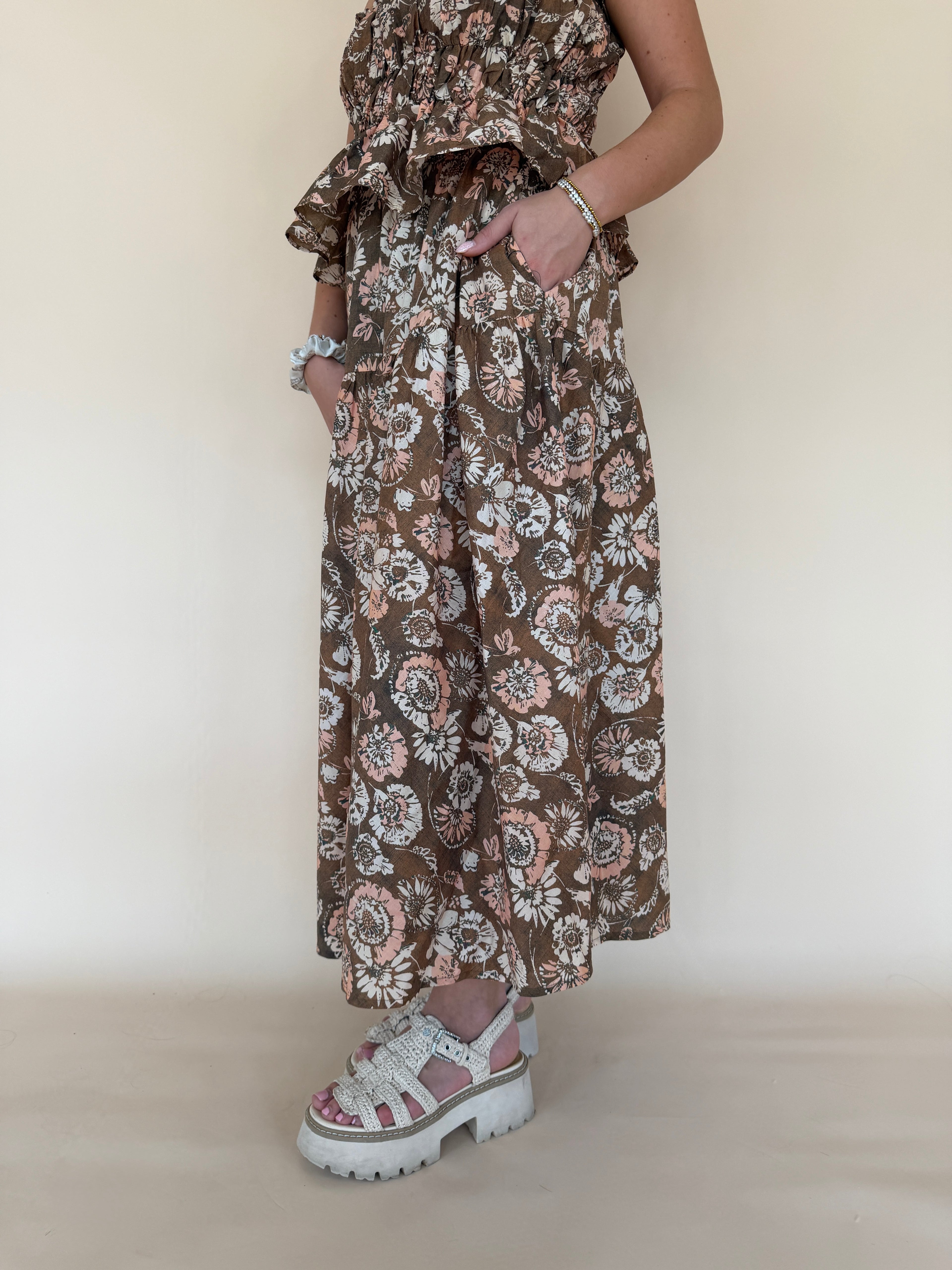 Printed Tiered Midi Skirt