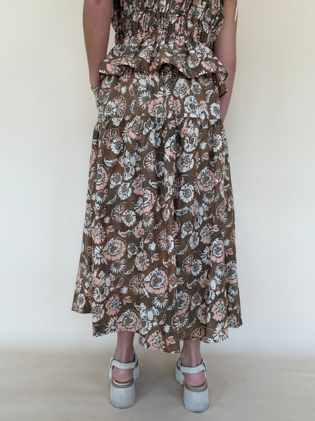 Printed Tiered Midi Skirt