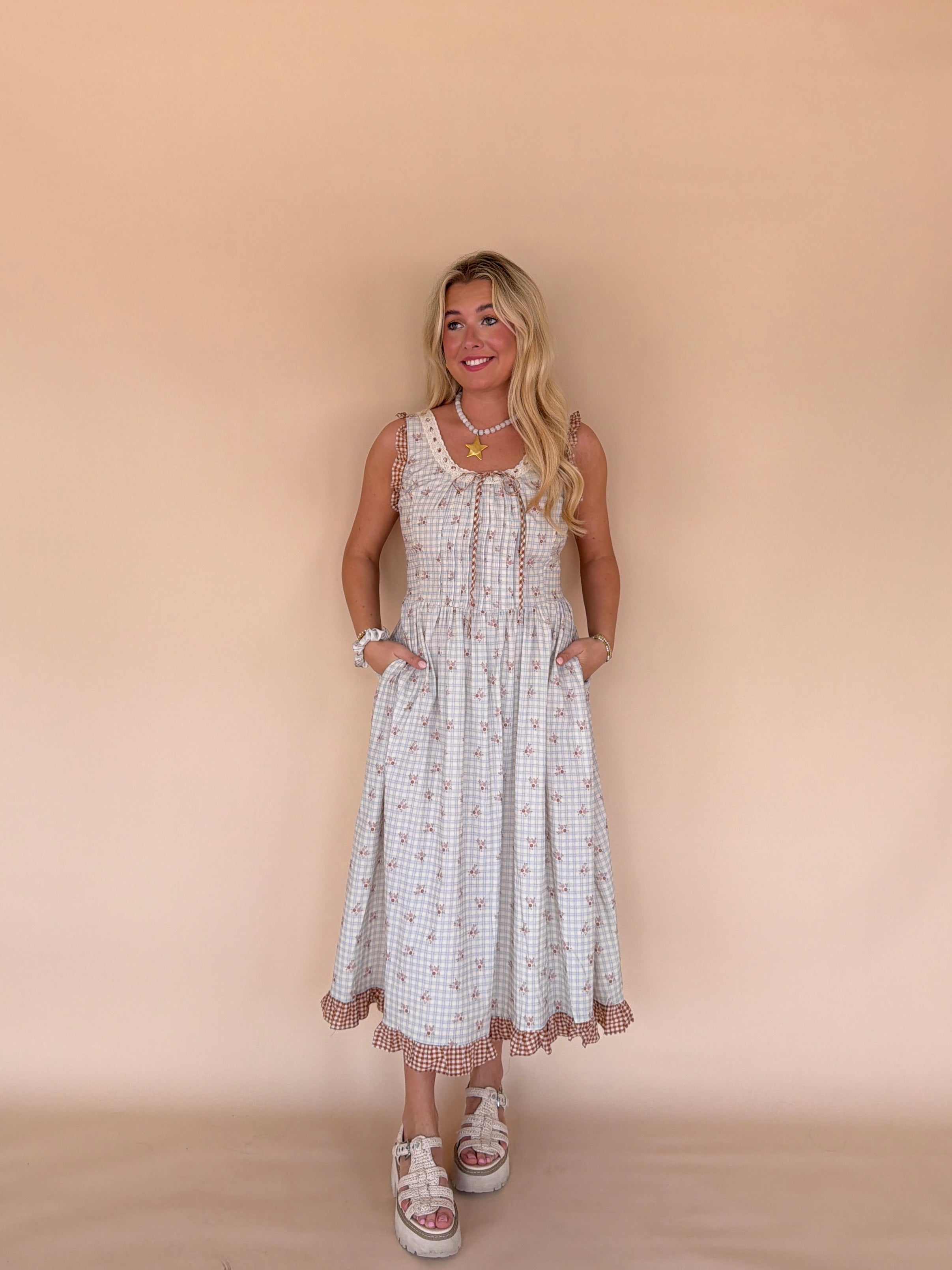 Combo Ruffle Floral Midi Dress