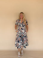 Floral Pintuck Pleat Midi Dress