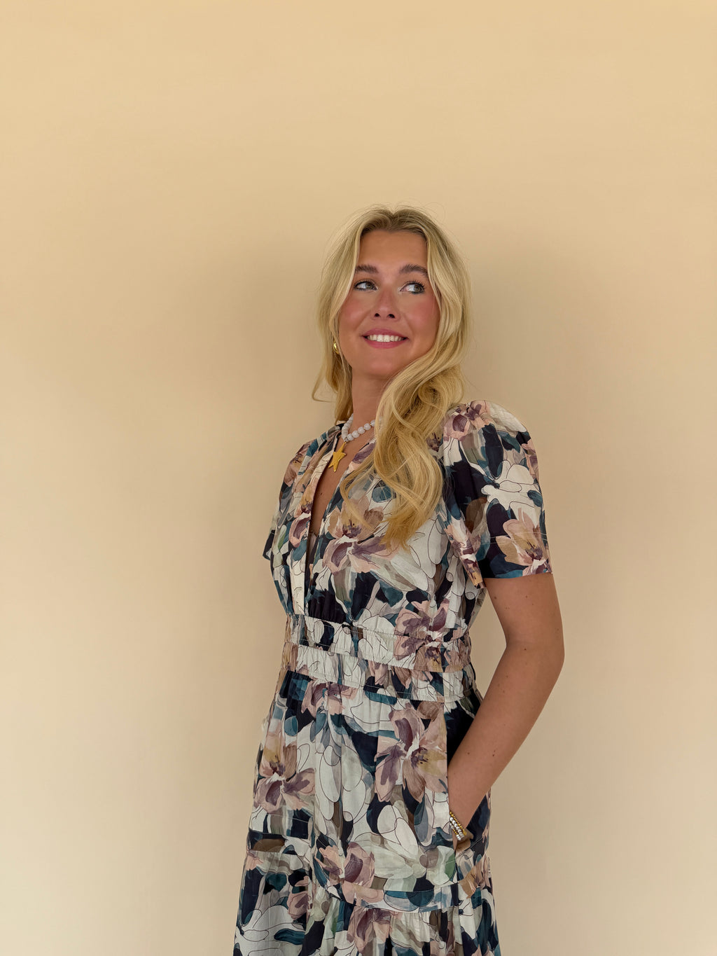 Floral Pintuck Pleat Midi Dress