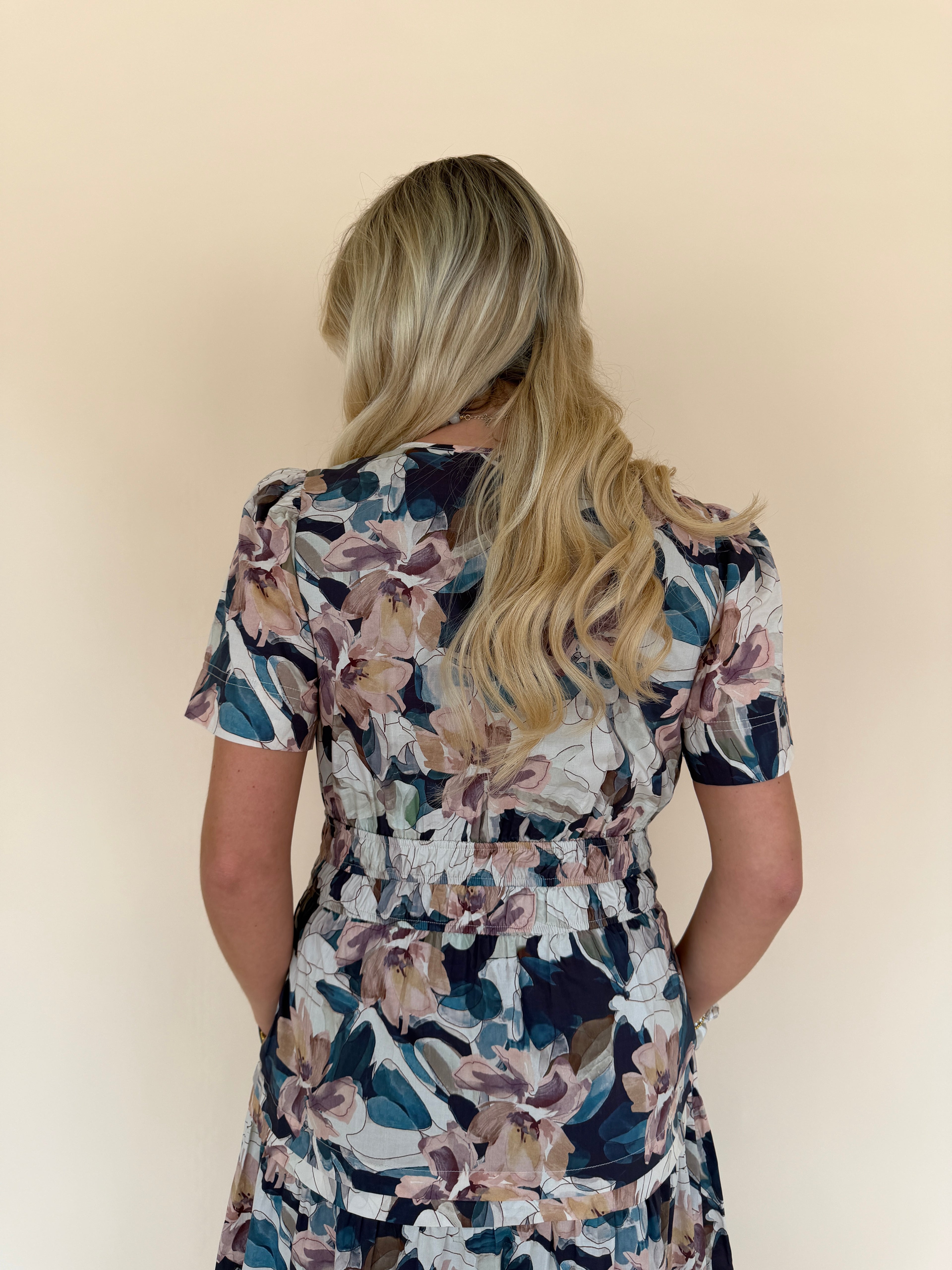 Floral Pintuck Pleat Midi Dress