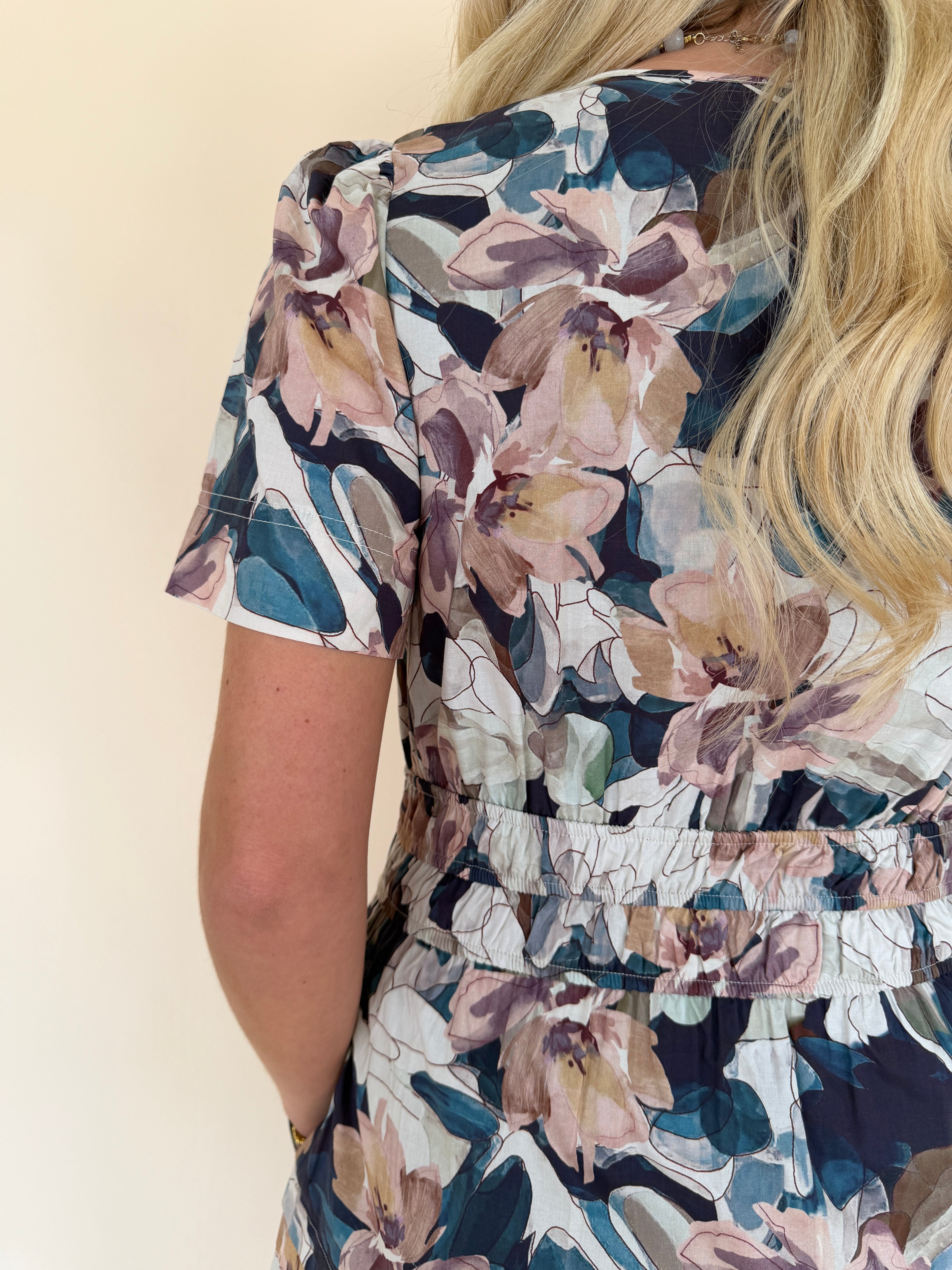Floral Pintuck Pleat Midi Dress