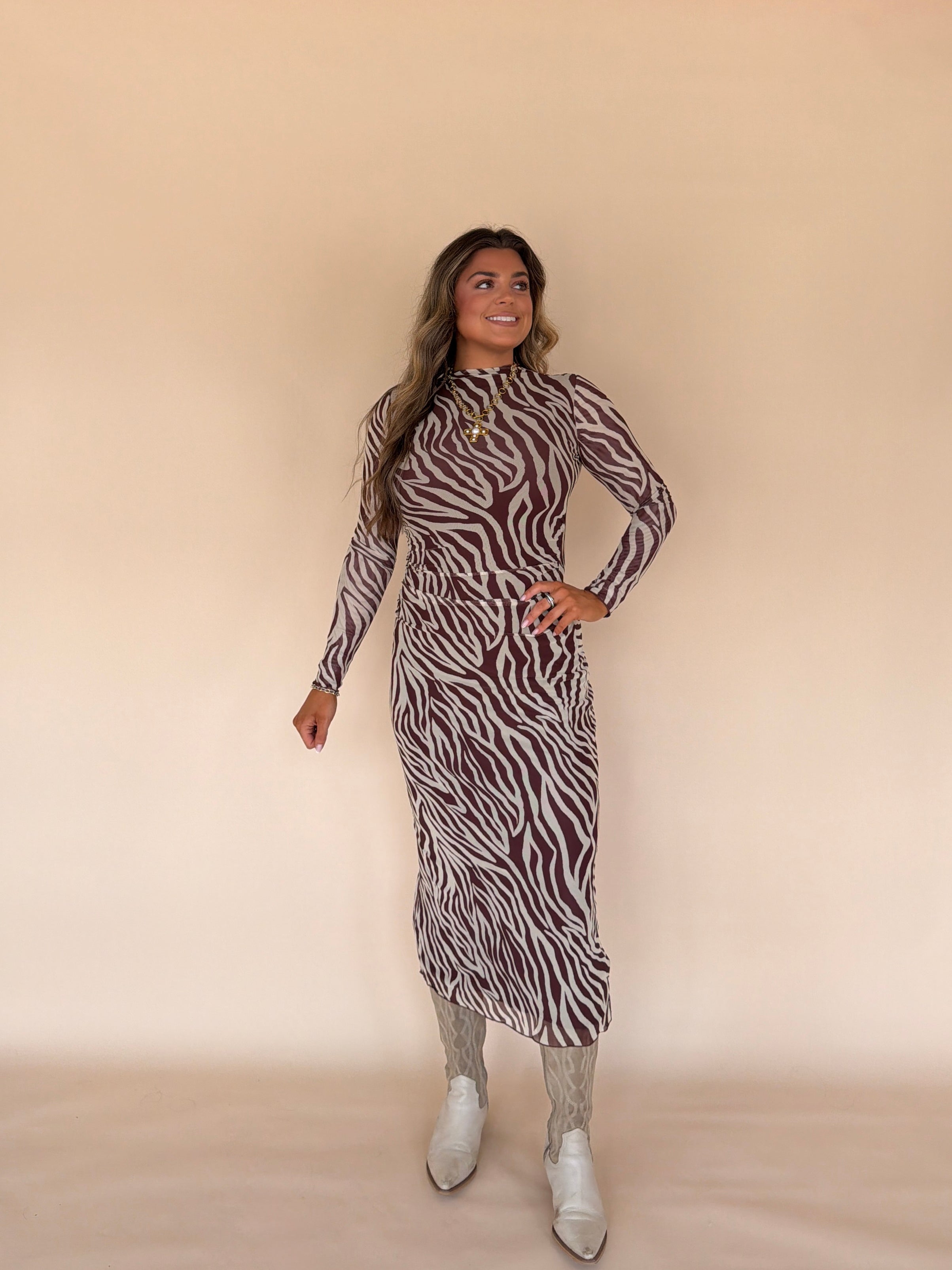 Sevilla Zebra Mesh Midi Dress