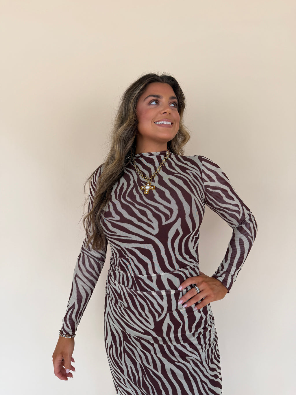 Sevilla Zebra Mesh Midi Dress