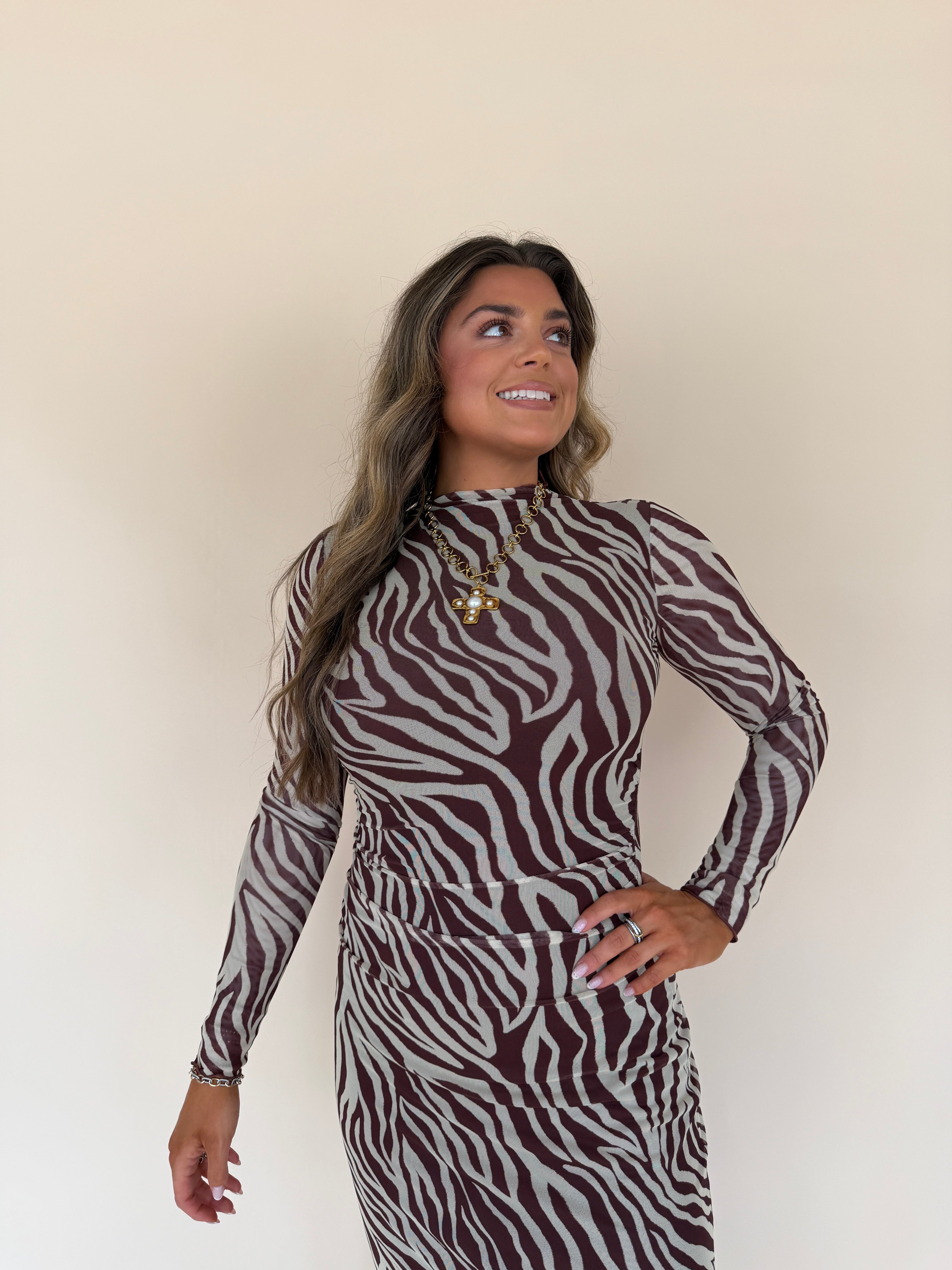 Sevilla Zebra Mesh Midi Dress