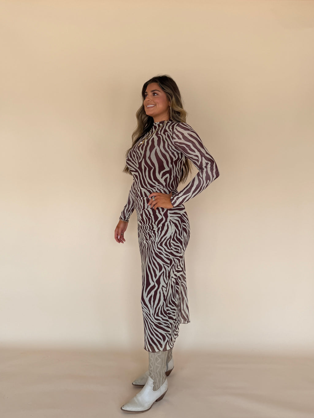 Sevilla Zebra Mesh Midi Dress