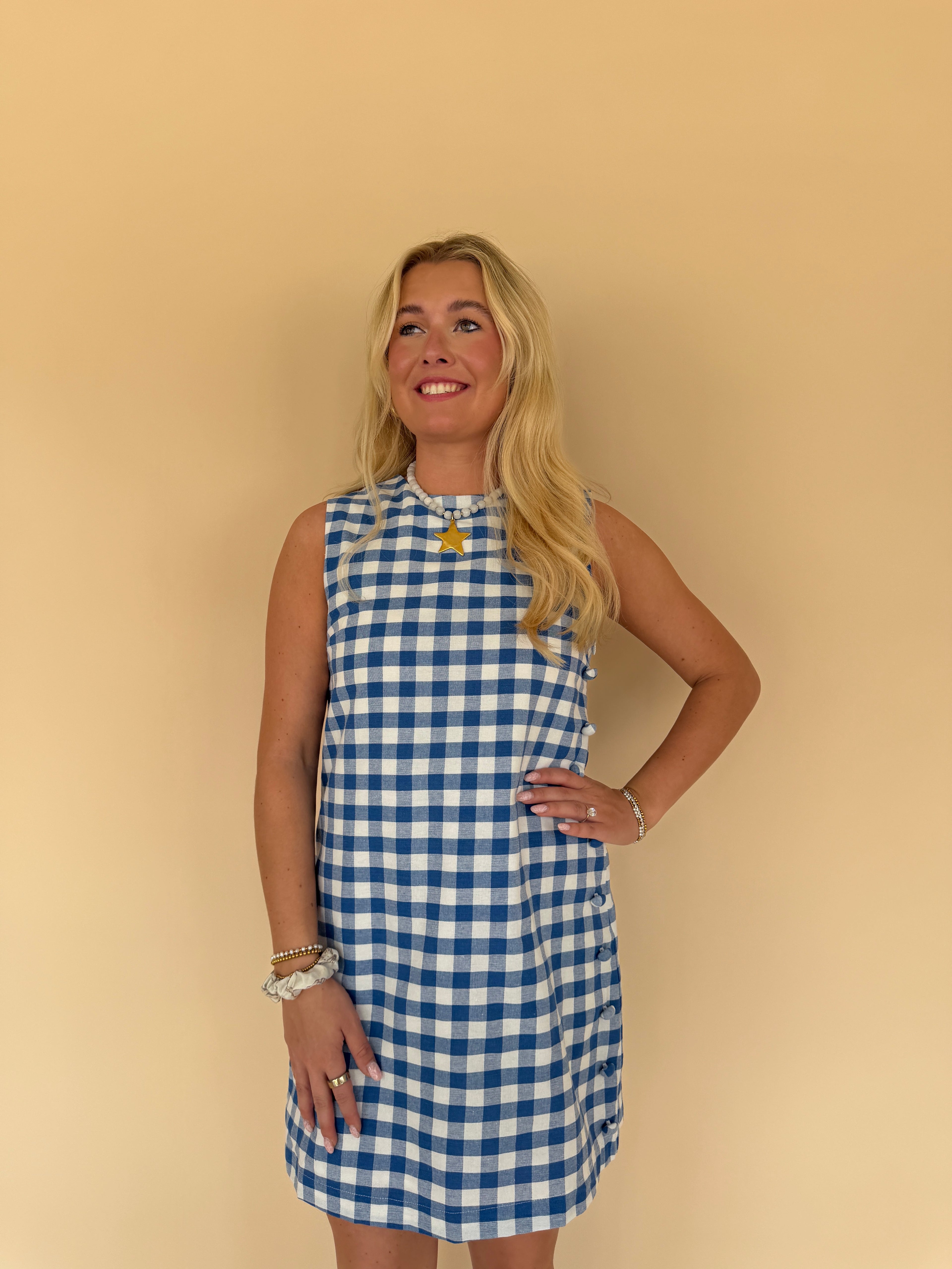 Gingham Mini Dress w/ Buttons