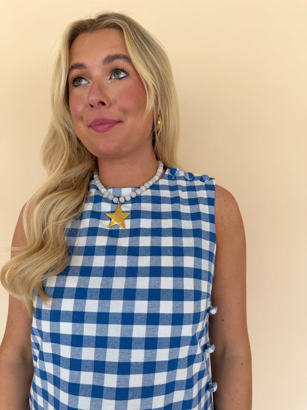 Gingham Mini Dress w/ Buttons