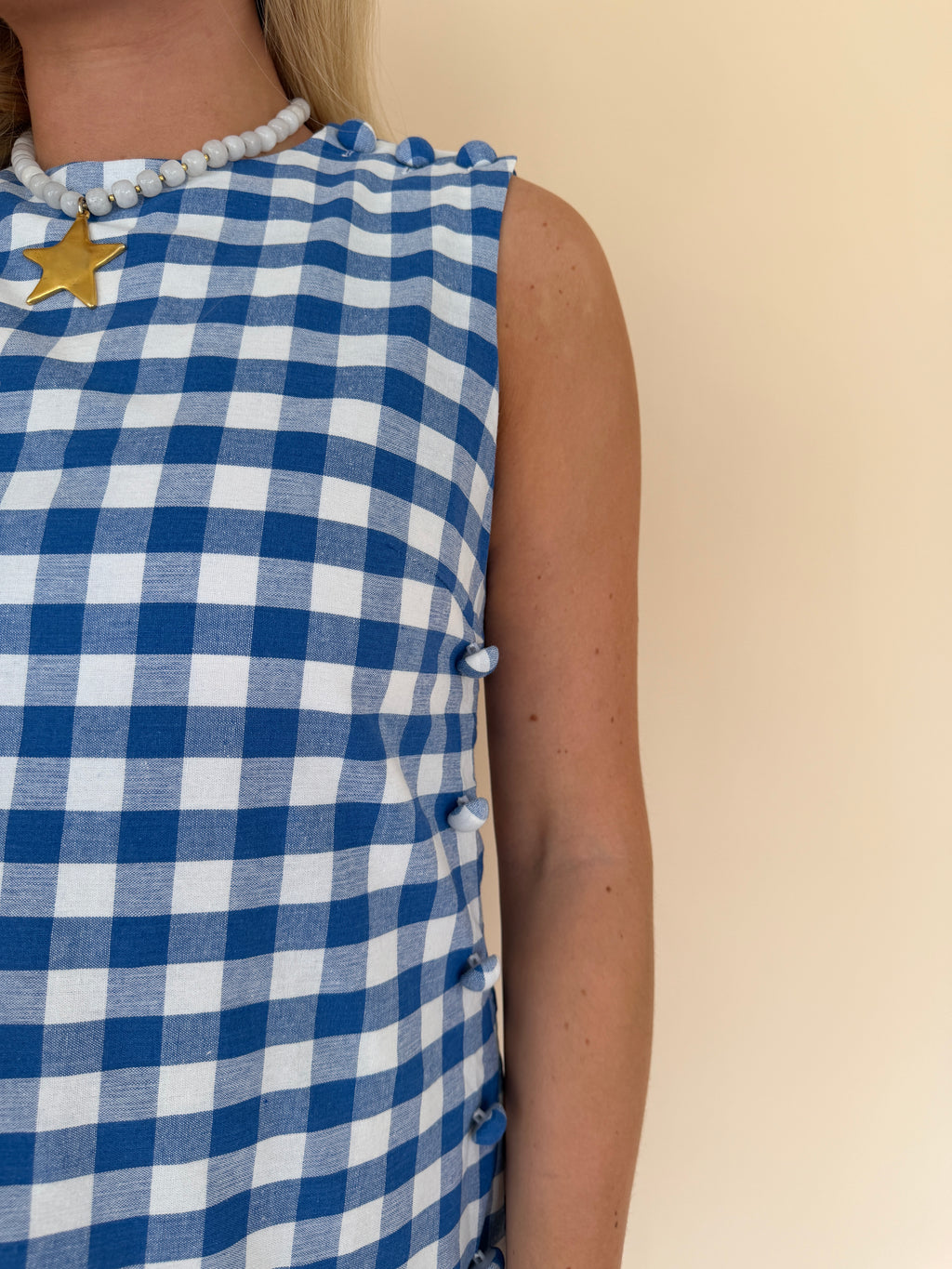 Gingham Mini Dress w/ Buttons