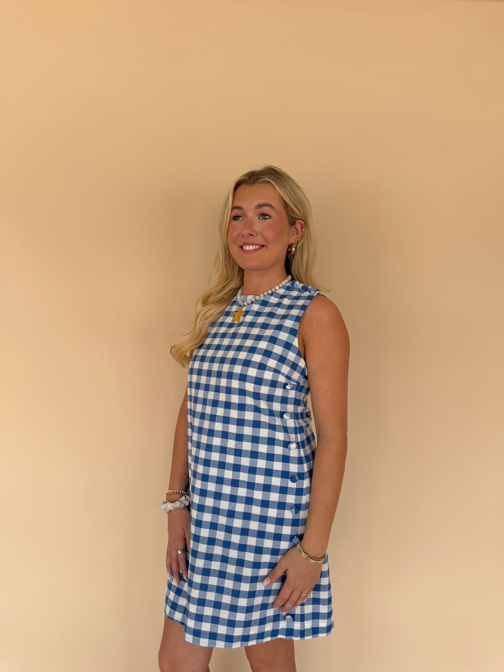Gingham Mini Dress w/ Buttons